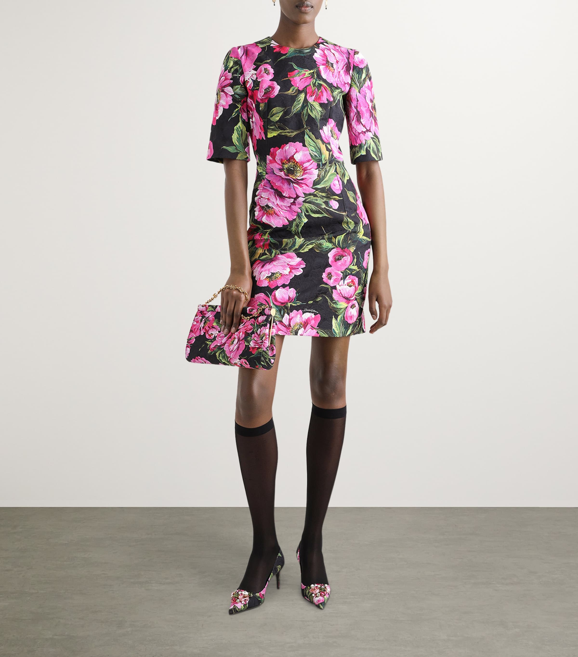 Cotton-Blend Floral Mini Dress HN5KR-PEONIE FUXIA F Image 2