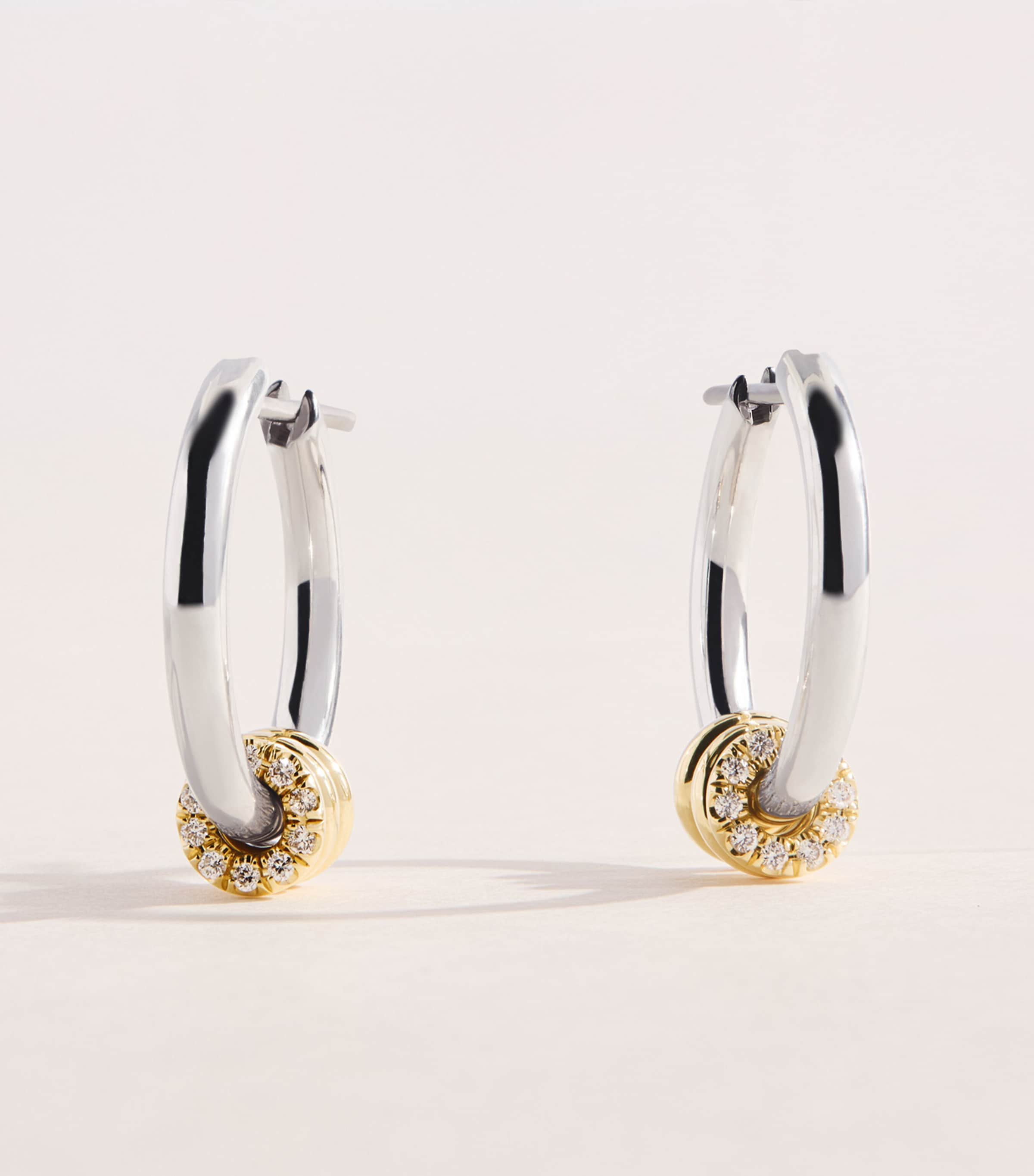 Spinelli Kilcollin Sterling Silver, Yellow Gold and Diamond Ara Deux Hoop Earrings Sterling Silver Image 1
