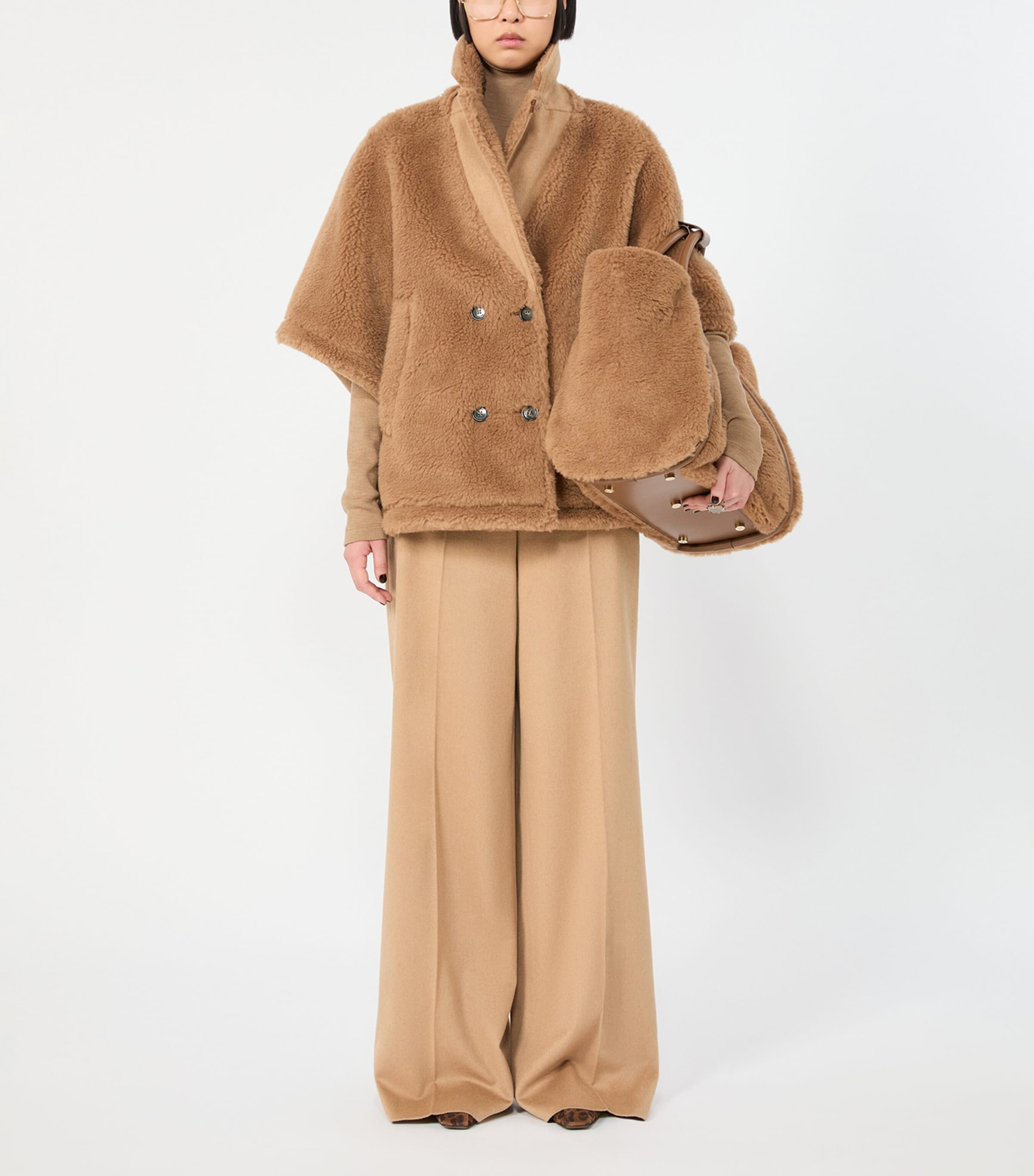 Max Mara Womens Camel Wool Double-Breasted Cape Camel Image 2