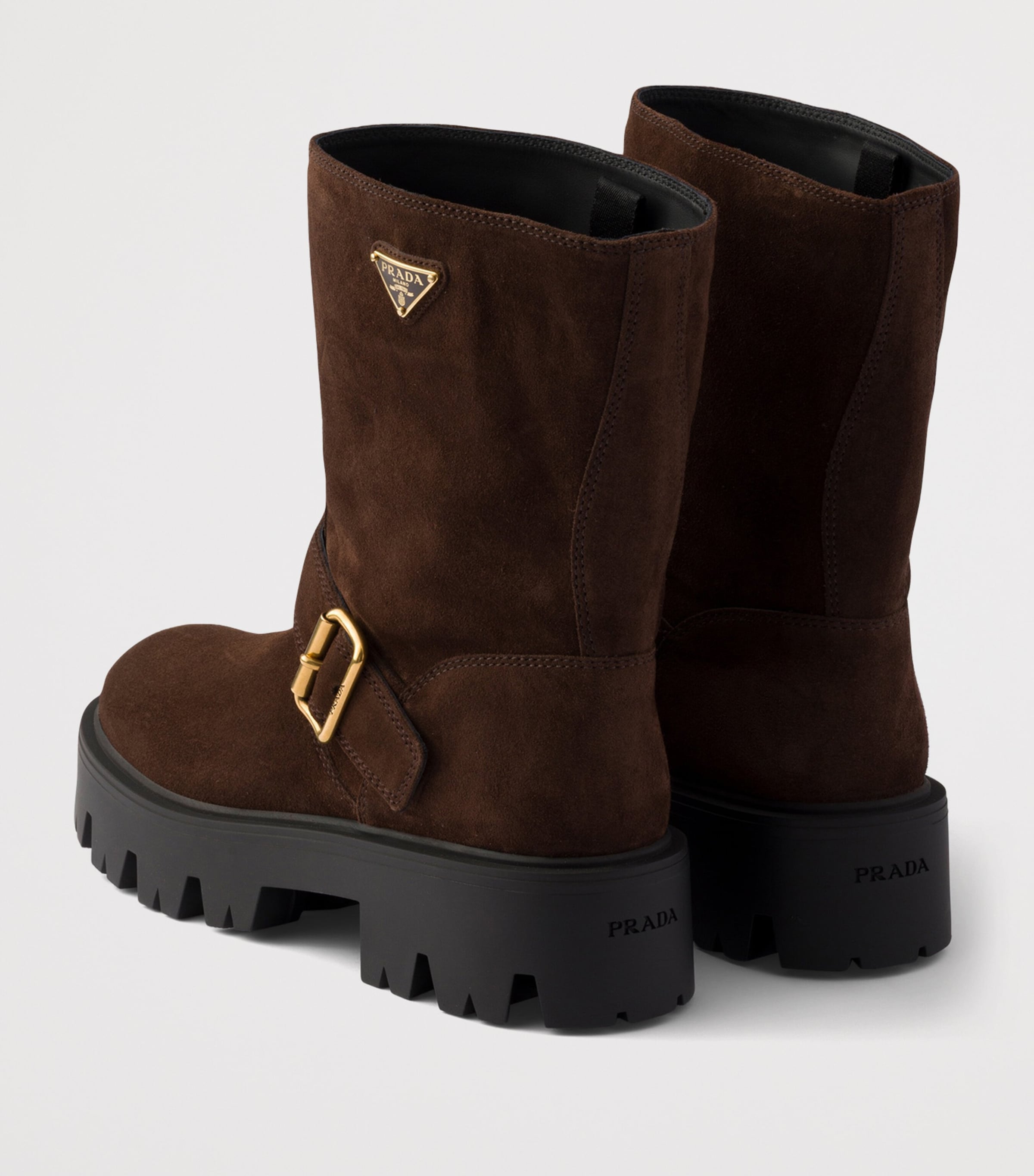 Prada Womens Suede Biker Boots Brown Image 4