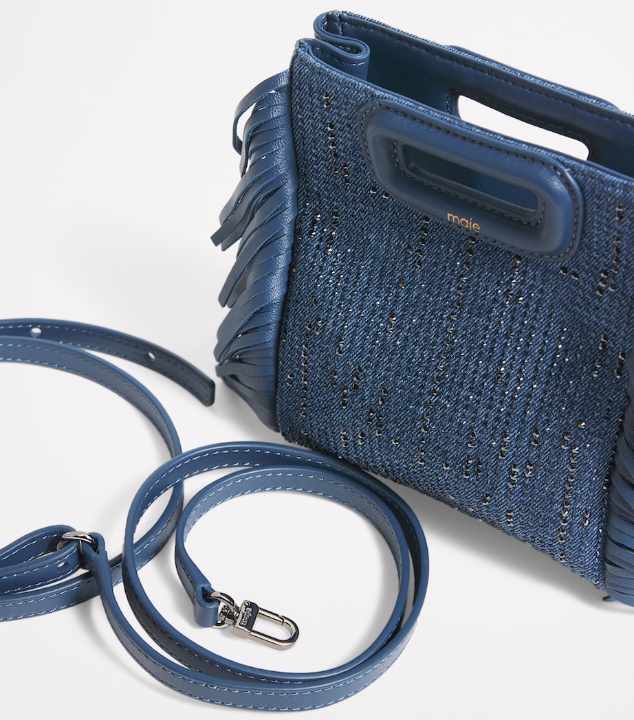 Maje Denim Rhinestone 'M' Top-Handle Bag Blue Image 4