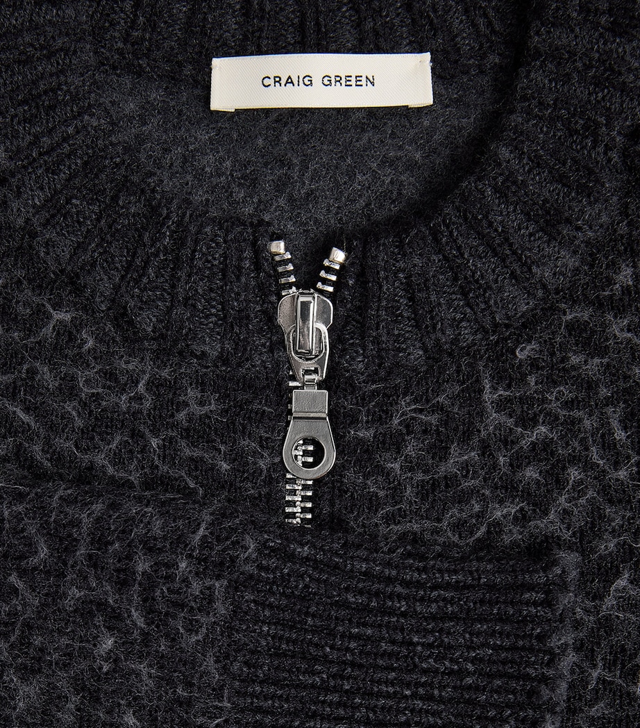 Craig Green Mens Wool-Blend Zip-Up Sweater Black/ Dark Grey Image 6