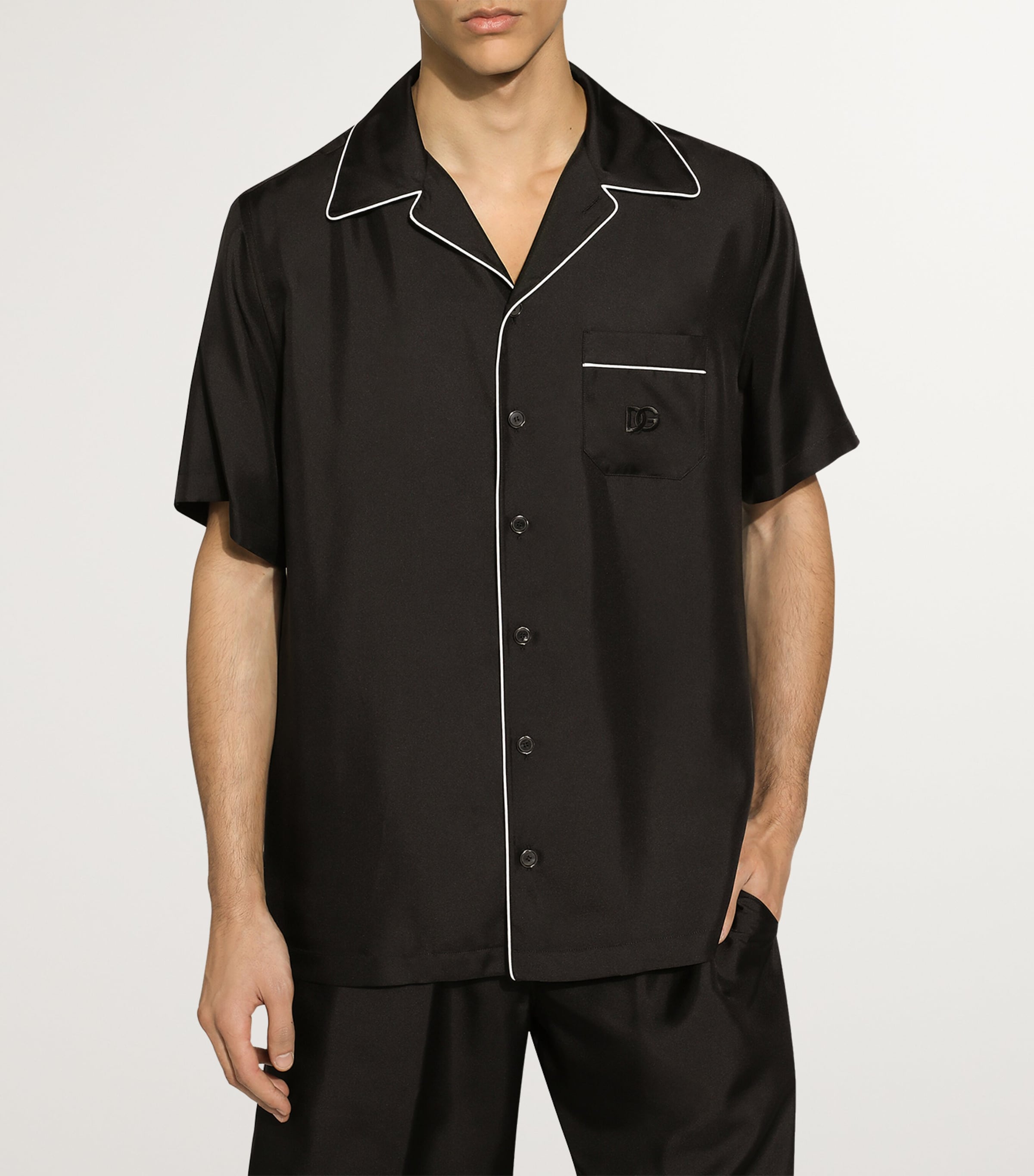 トップス D&G Black Short Sleeve Silk Top Dolce & Gabbana Silk Short-Sleeve Shirt | Harrods US