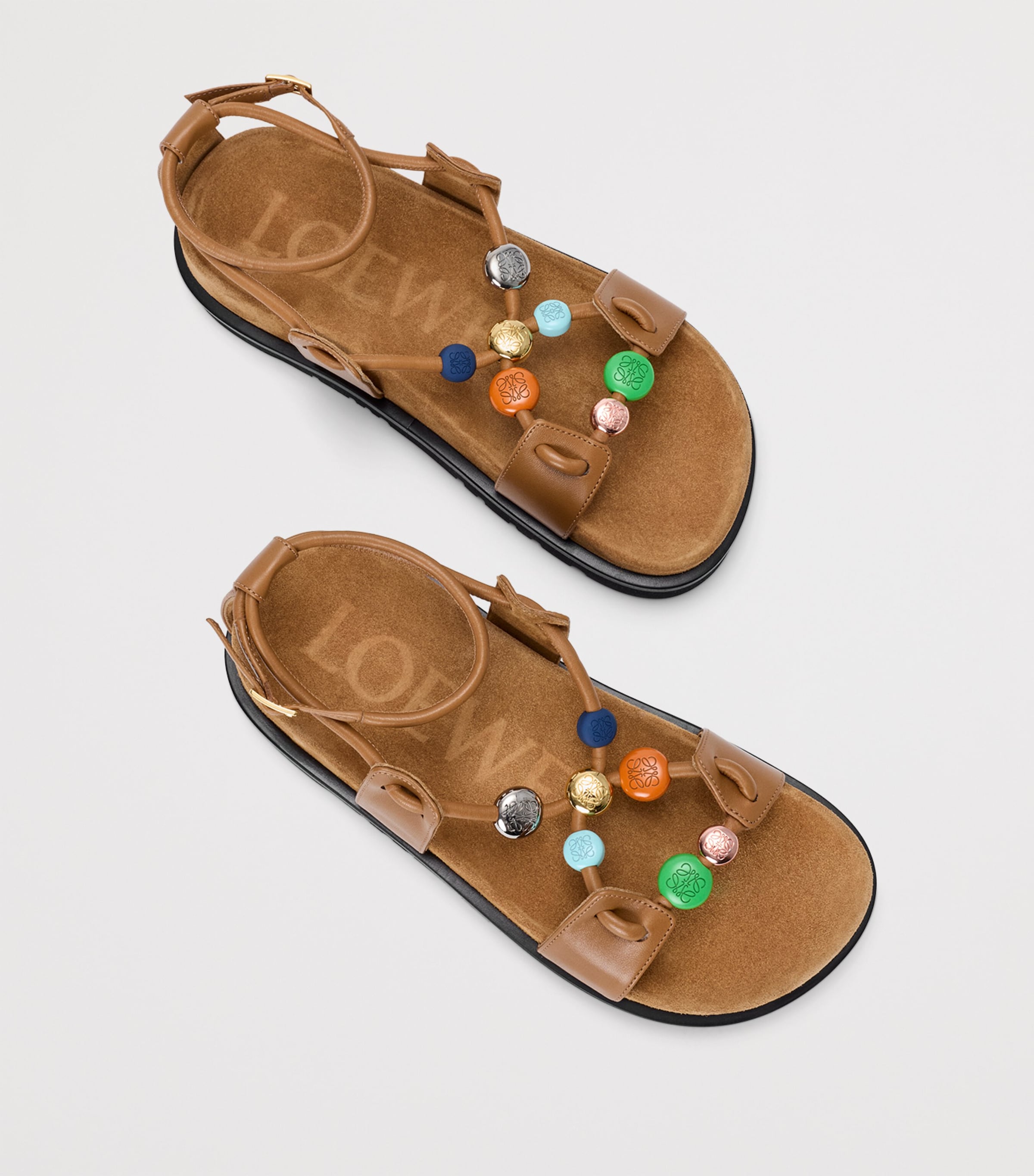 LOEWE x Paula's Ibiza Leather Beaded Pebble Sandals Camel Image 3