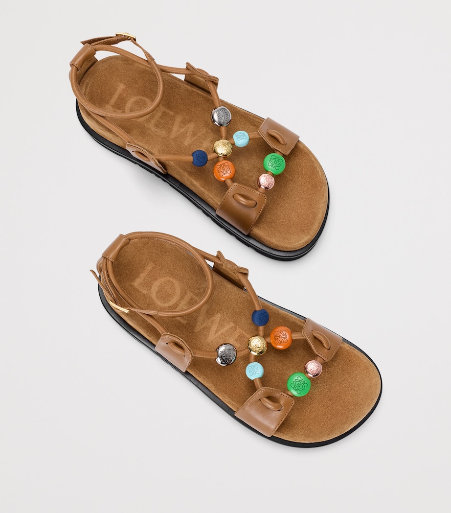 LOEWE x Paula's Ibiza Leather Beaded Pebble Sandals Camel Image 3