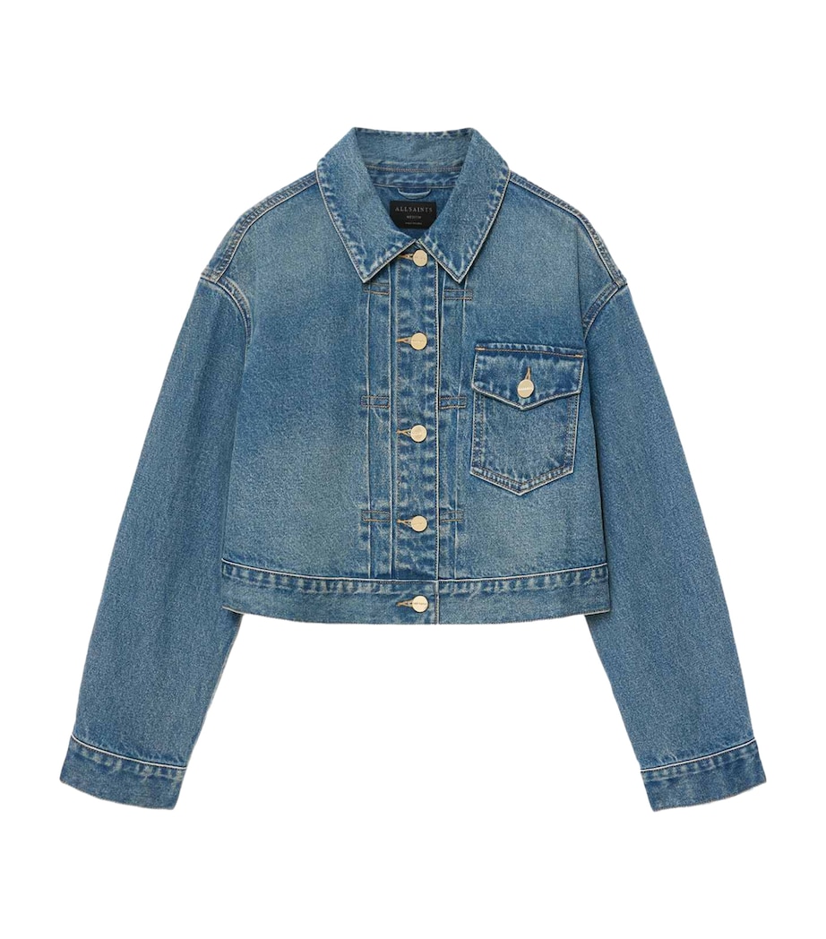 AllSaints Womens Blink Cropped Denim Jacket Tinted Indigo Image 1