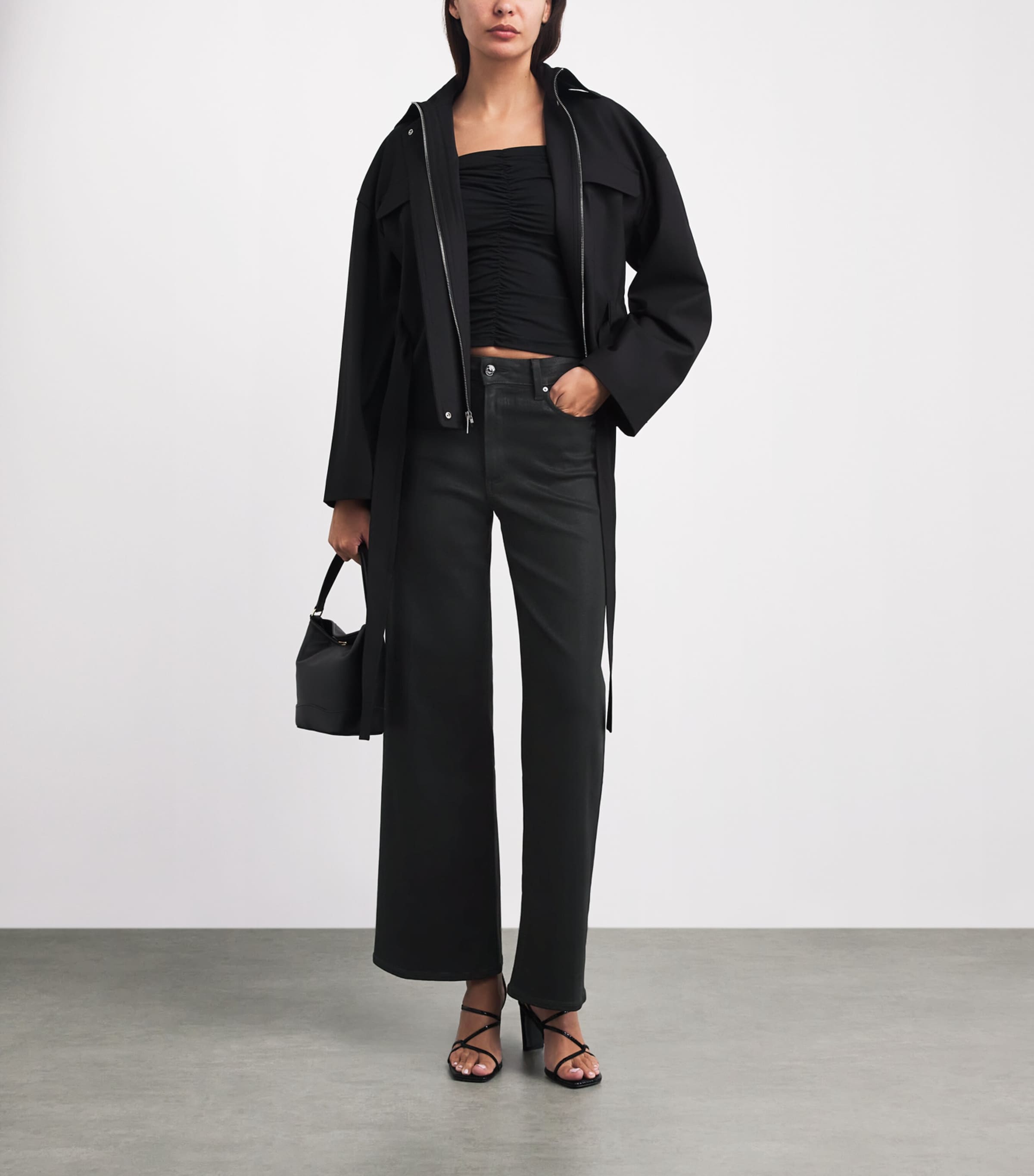 PAIGE Womens Anessa Wide-Leg Jeans Black Fog Lux Coatng Image 2