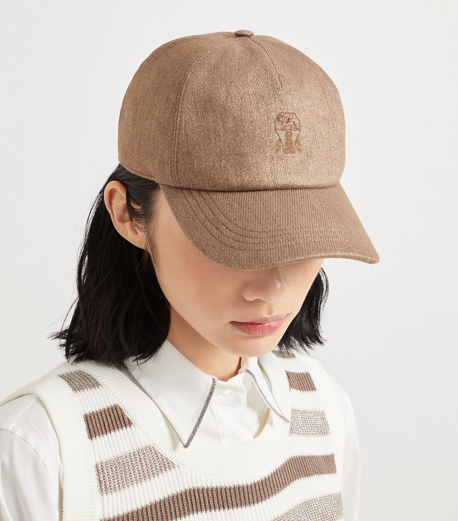 Linen-Blend Sparkling Logo Baseball Cap C004 Image 2
