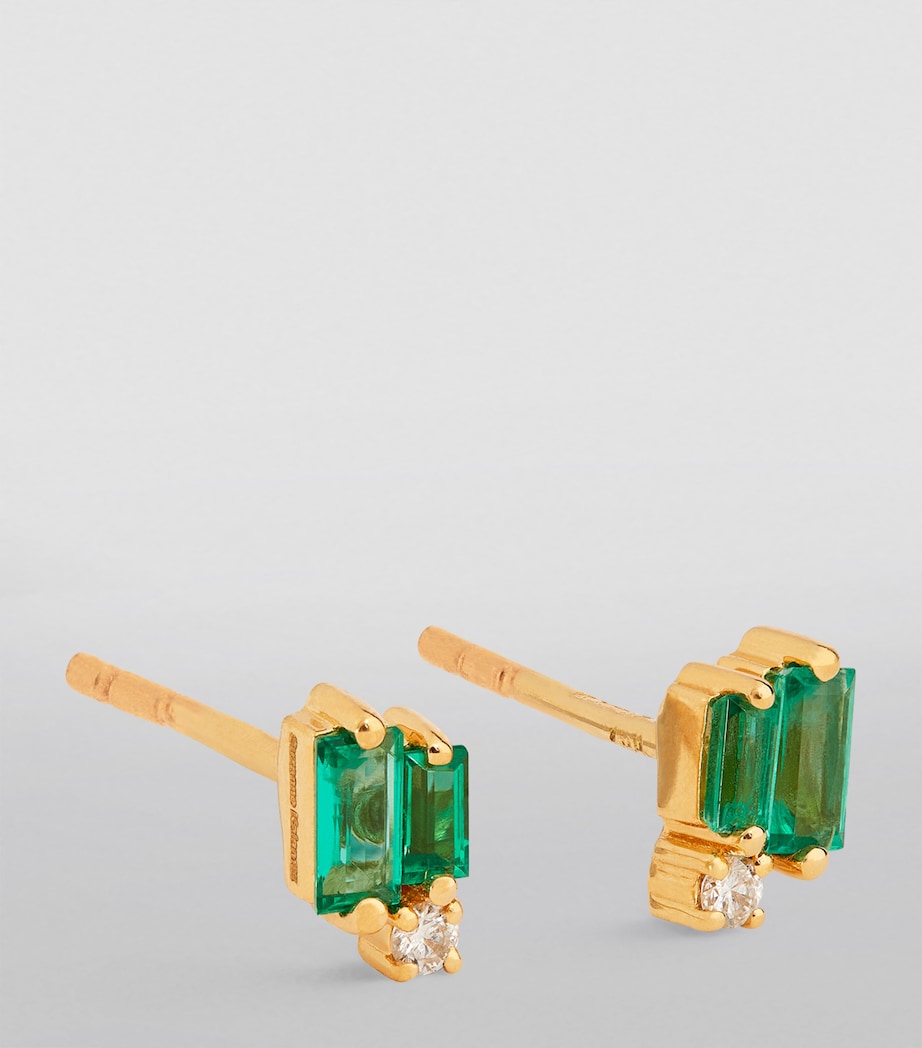 Yellow Gold, Diamond and Emerald Bold Burst Earrings 18K YG/EMER Image 2