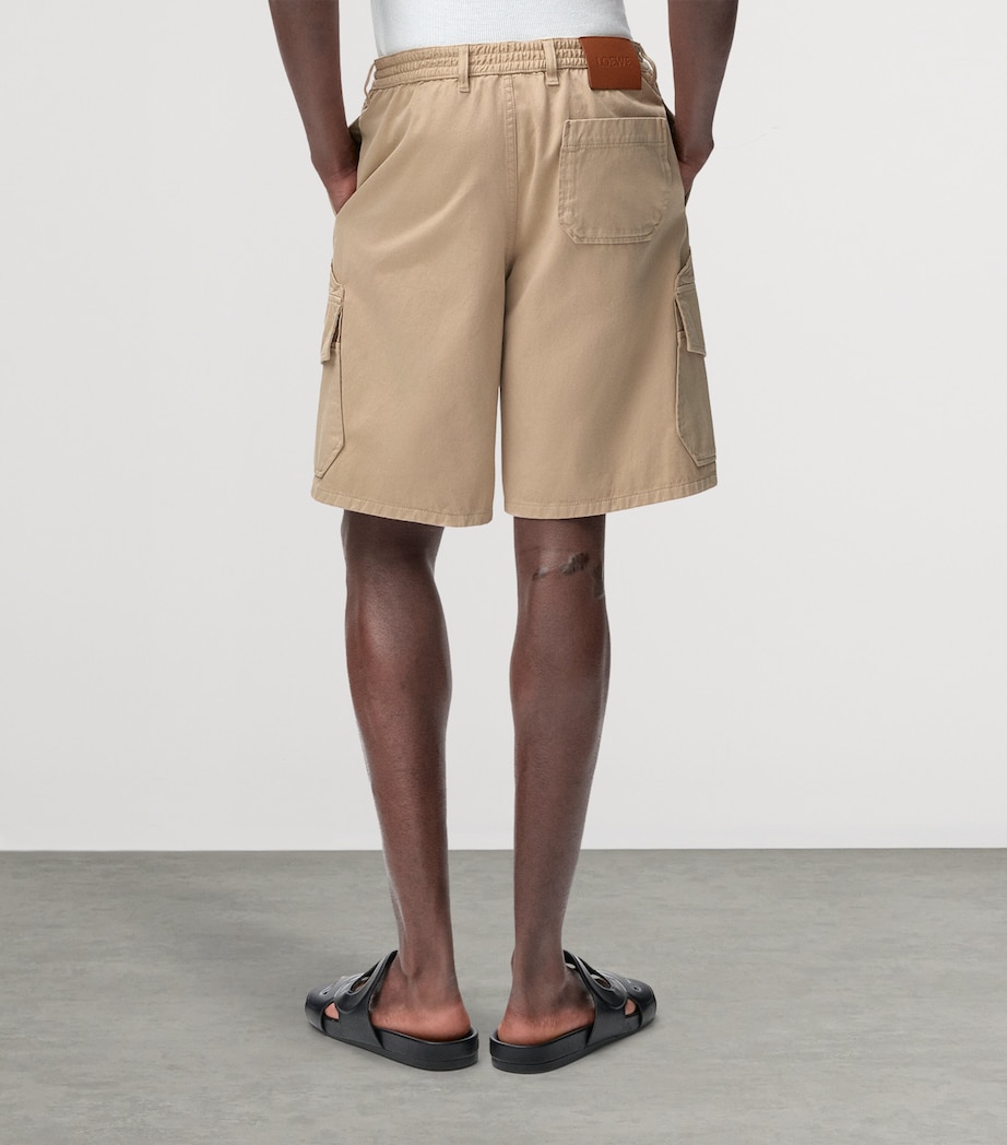 LOEWE Mens x Paula's Ibiza Cotton-Satin Cargo Shorts Sand Image 4