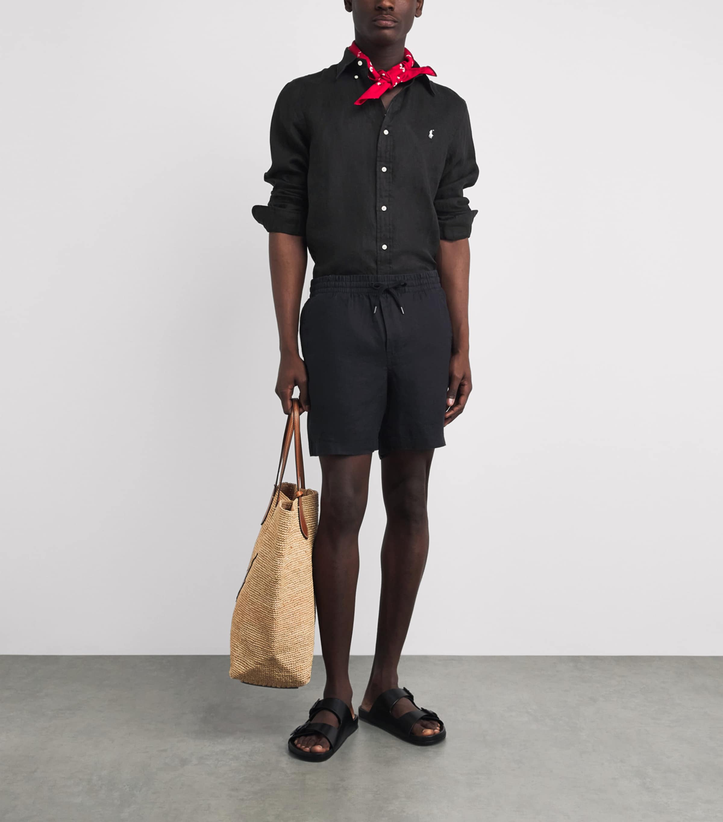 Polo Ralph Lauren Mens Linen Custom-Fit Polo Pony Shirt Polo Black Image 2