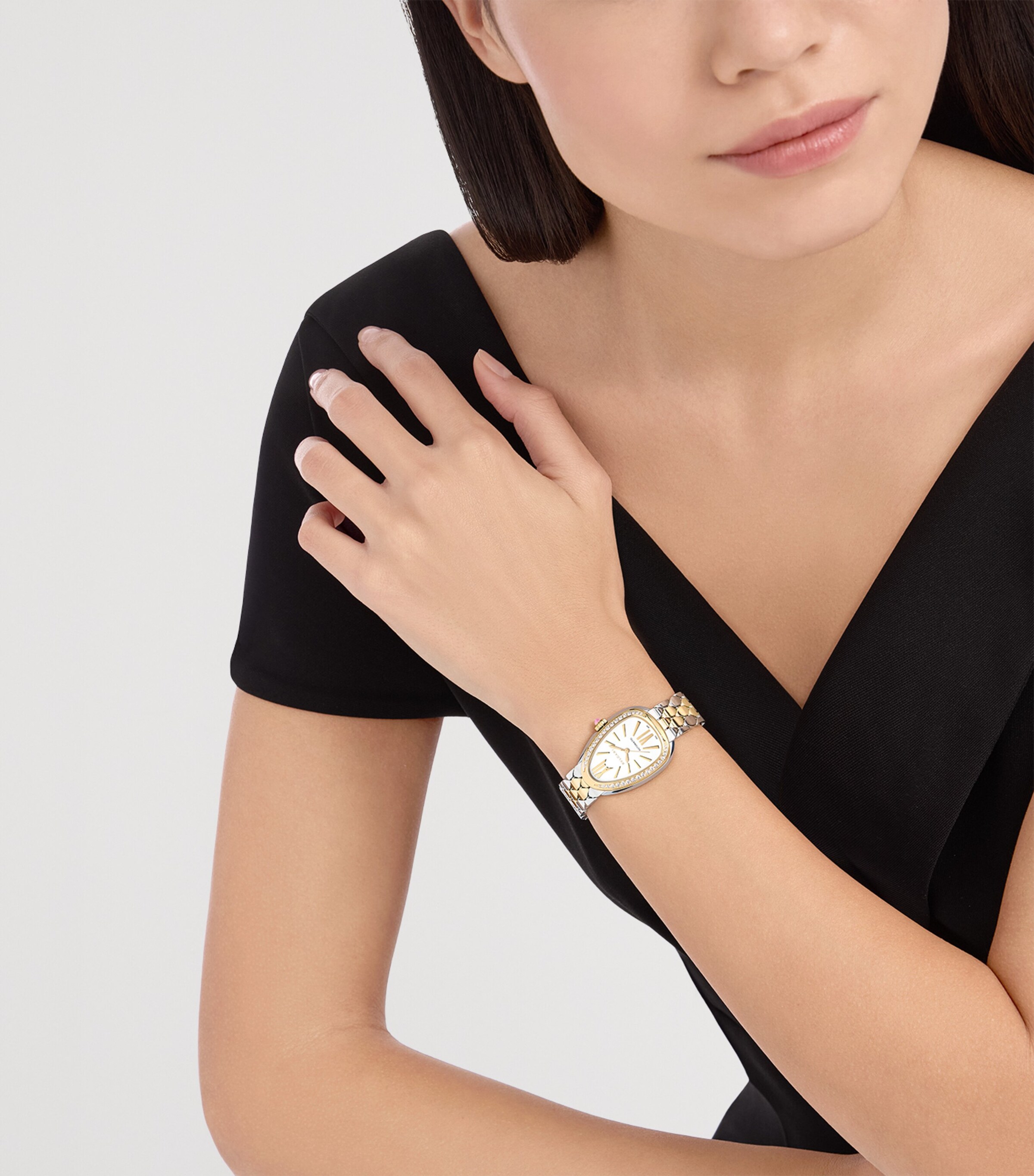 Bvlgari Yellow Gold, Stainless Steel and Diamond Serpenti Seduttori Watch 34mm White Image 6