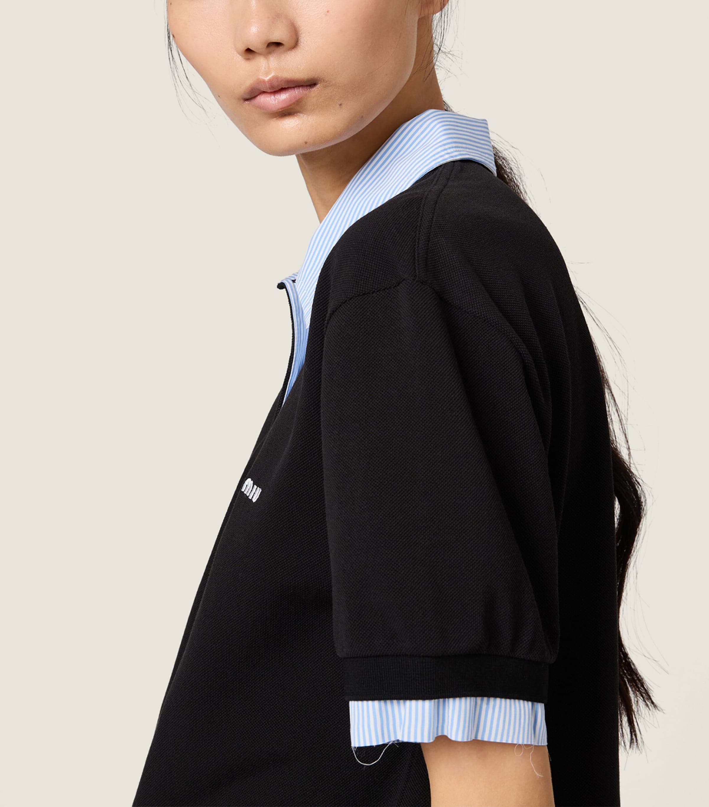 Miu Miu Womens Cotton Contrast Collar Polo Shirt Image 6