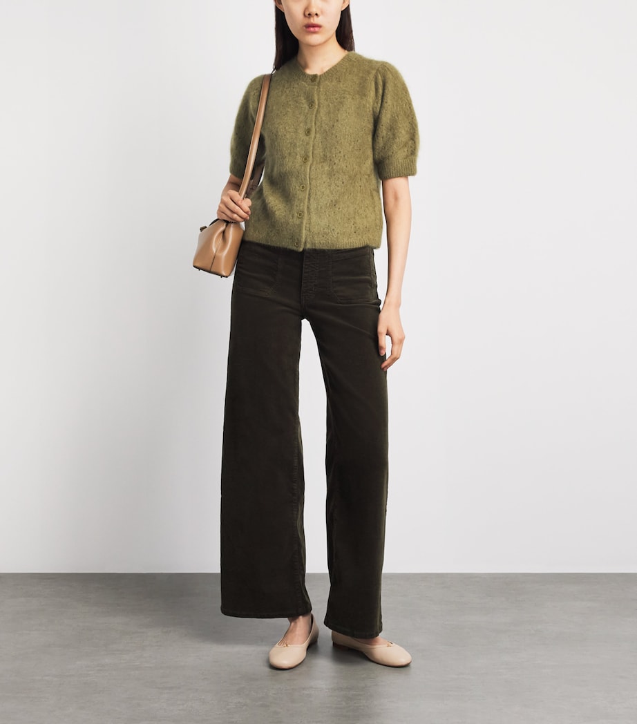 FRAME Womens Cashmere Short-Sleeve Cardigan Deep Olive Image 2