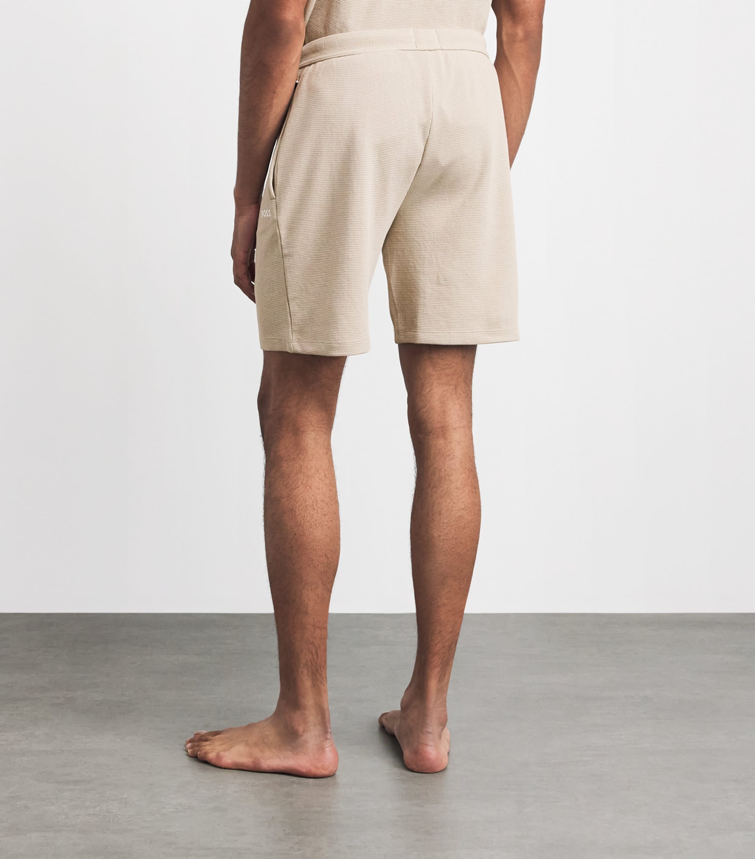 BOSS Mens Cotton-Blend Waffle-Knit Shorts Light Beige Image 5