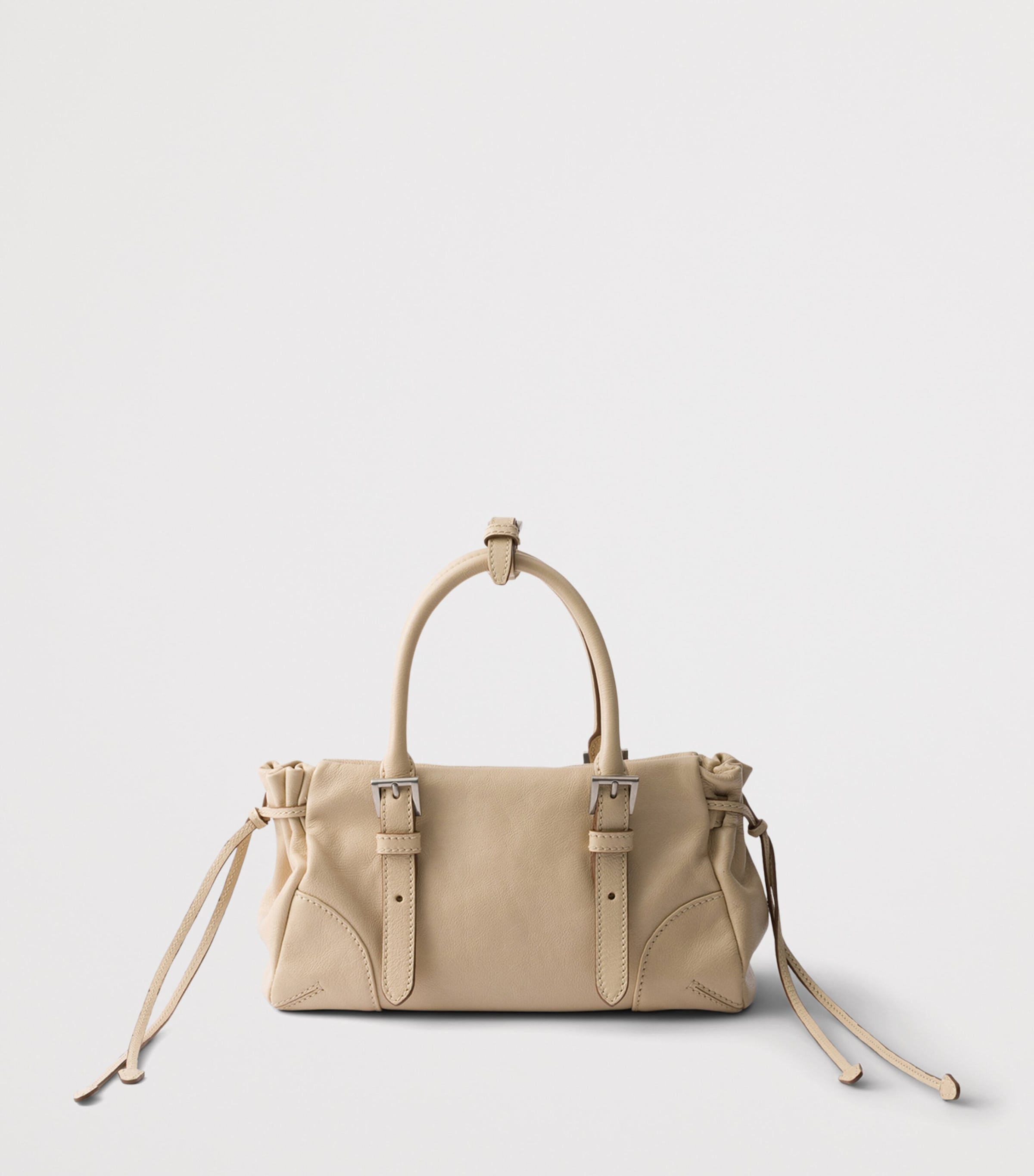 Prada Small Leather Karin Top-Handle Bag Neutral Image 3