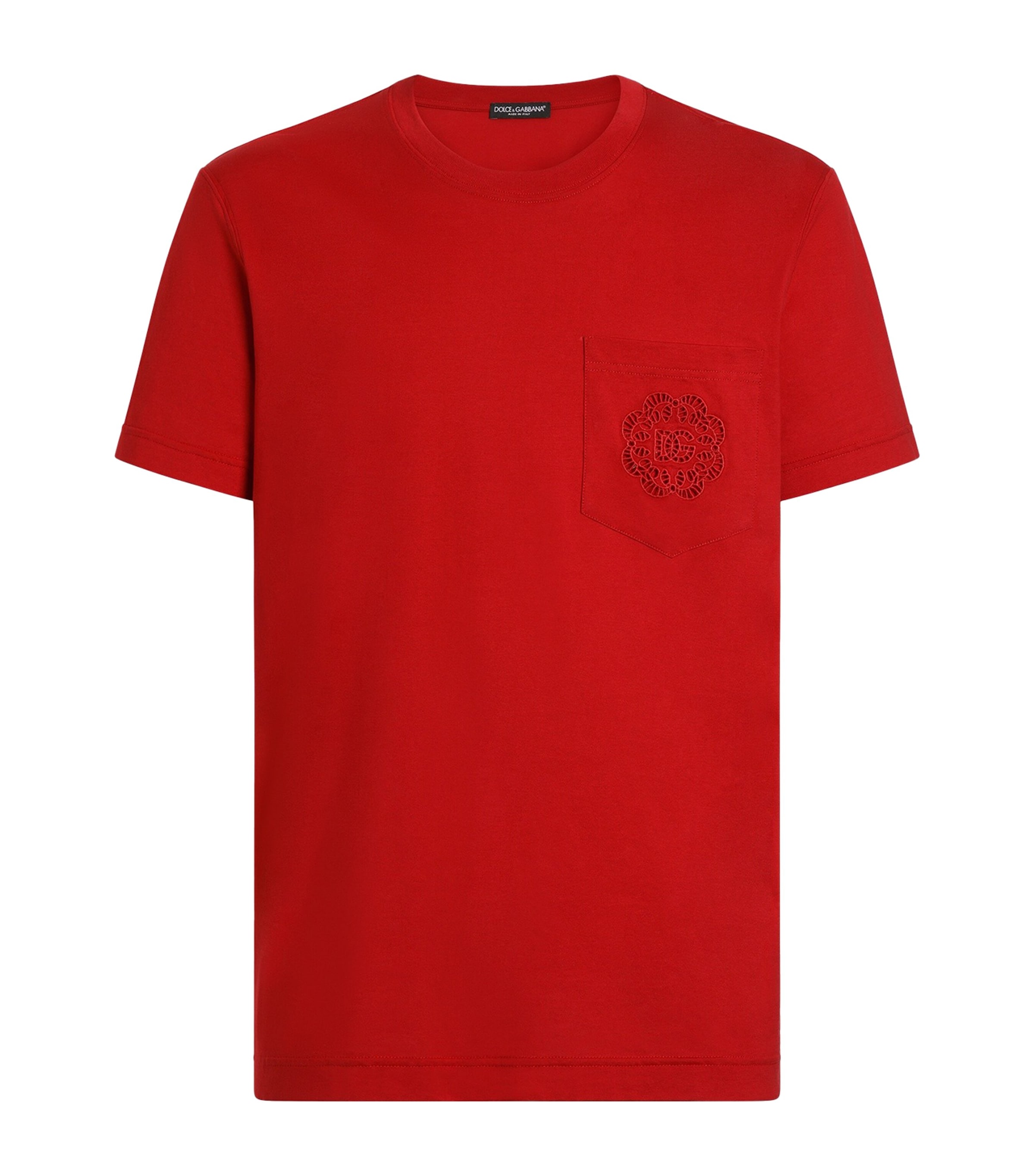 Dolce&Gabbana Mens Embroidered-Logo T-Shirt Bright Red Image 1