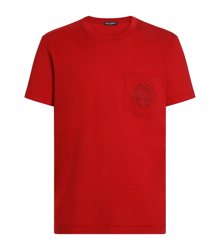 Dolce&Gabbana Mens Embroidered-Logo T-Shirt Bright Red Image 1