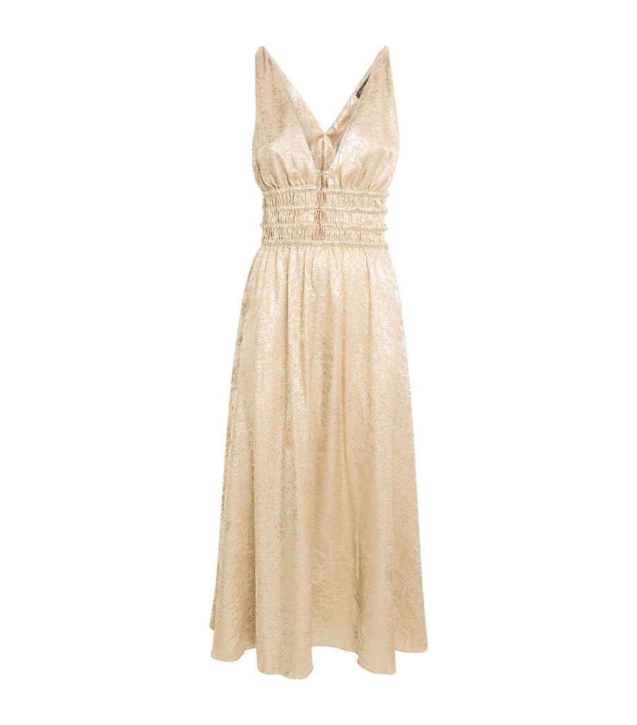 Lamé Shirred Midi Dress GOLD Image 1