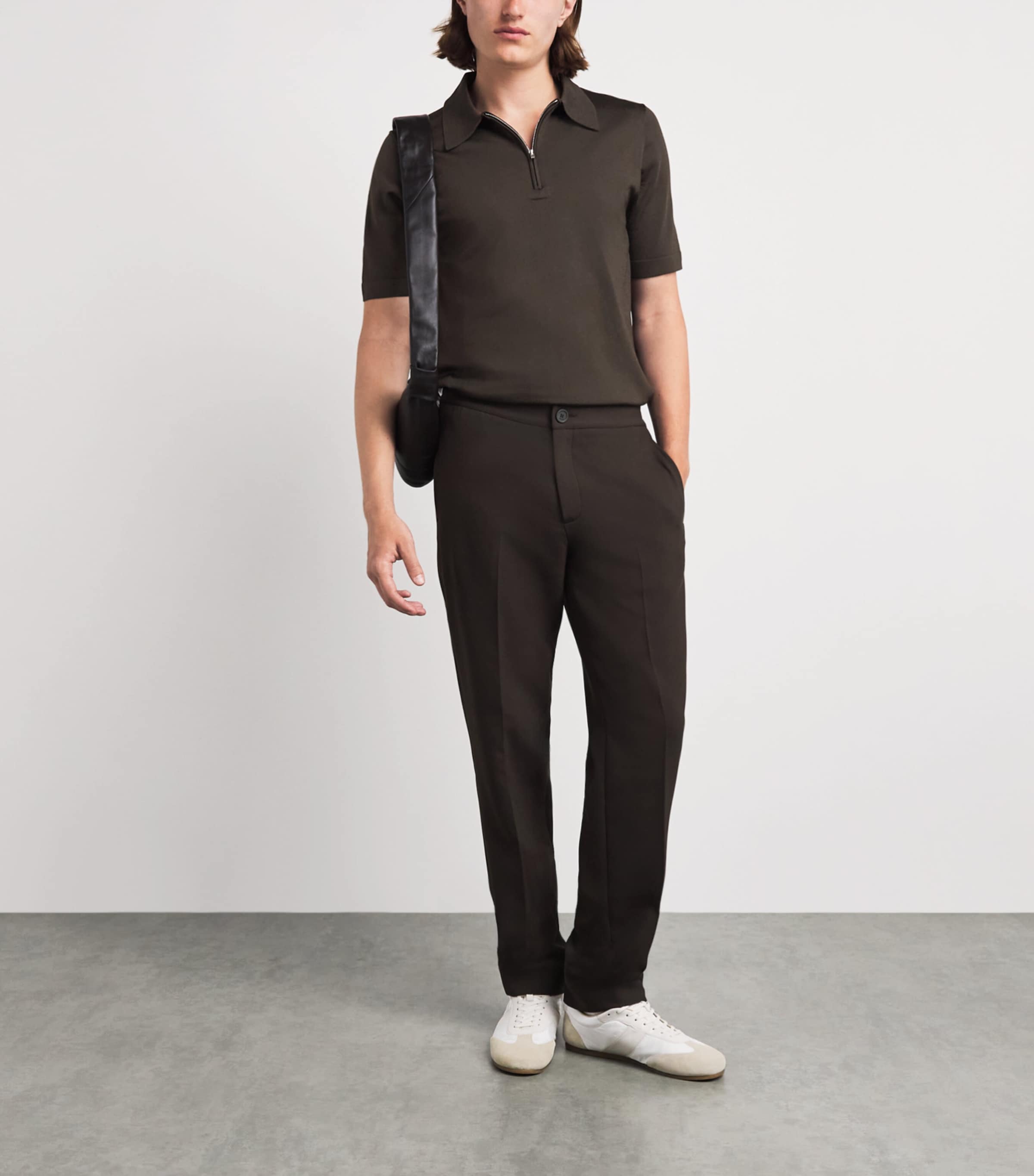 Sandro Paris Mens Zip-Up Polo Shirt Chocolate Image 2