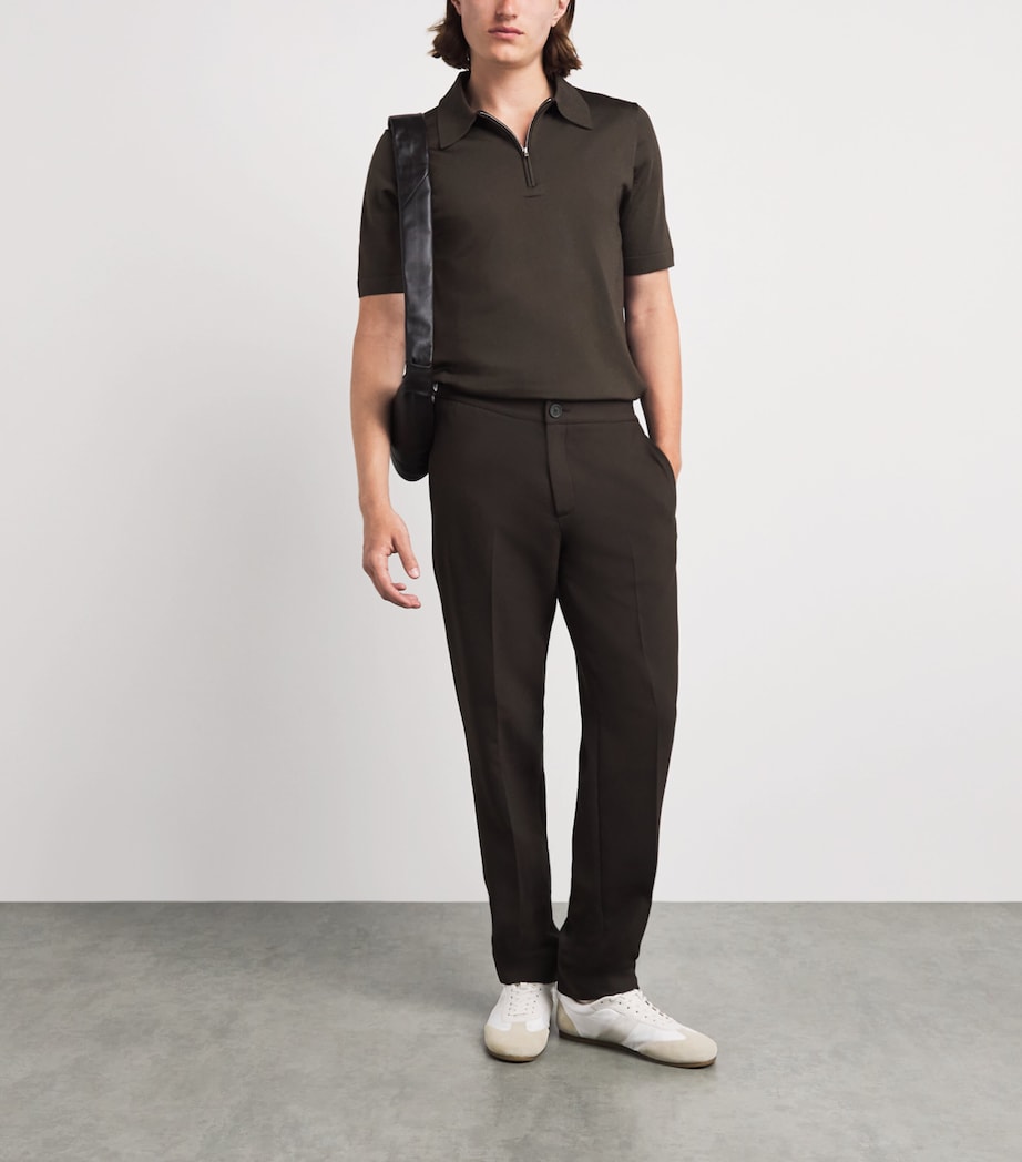 Sandro Paris Mens Zip-Up Polo Shirt Chocolate Image 2