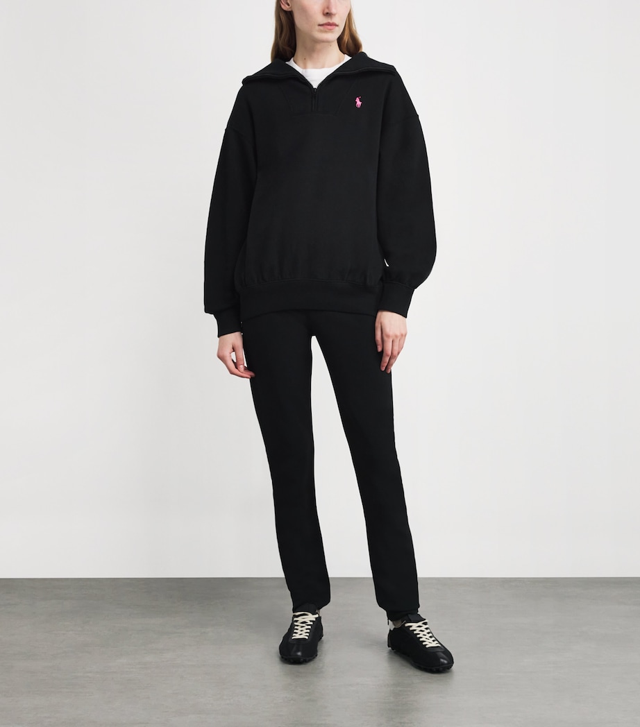 Cotton-Blend Fleece Polo Pony Quarter-Zip Sweater POLO BLACK Image 2