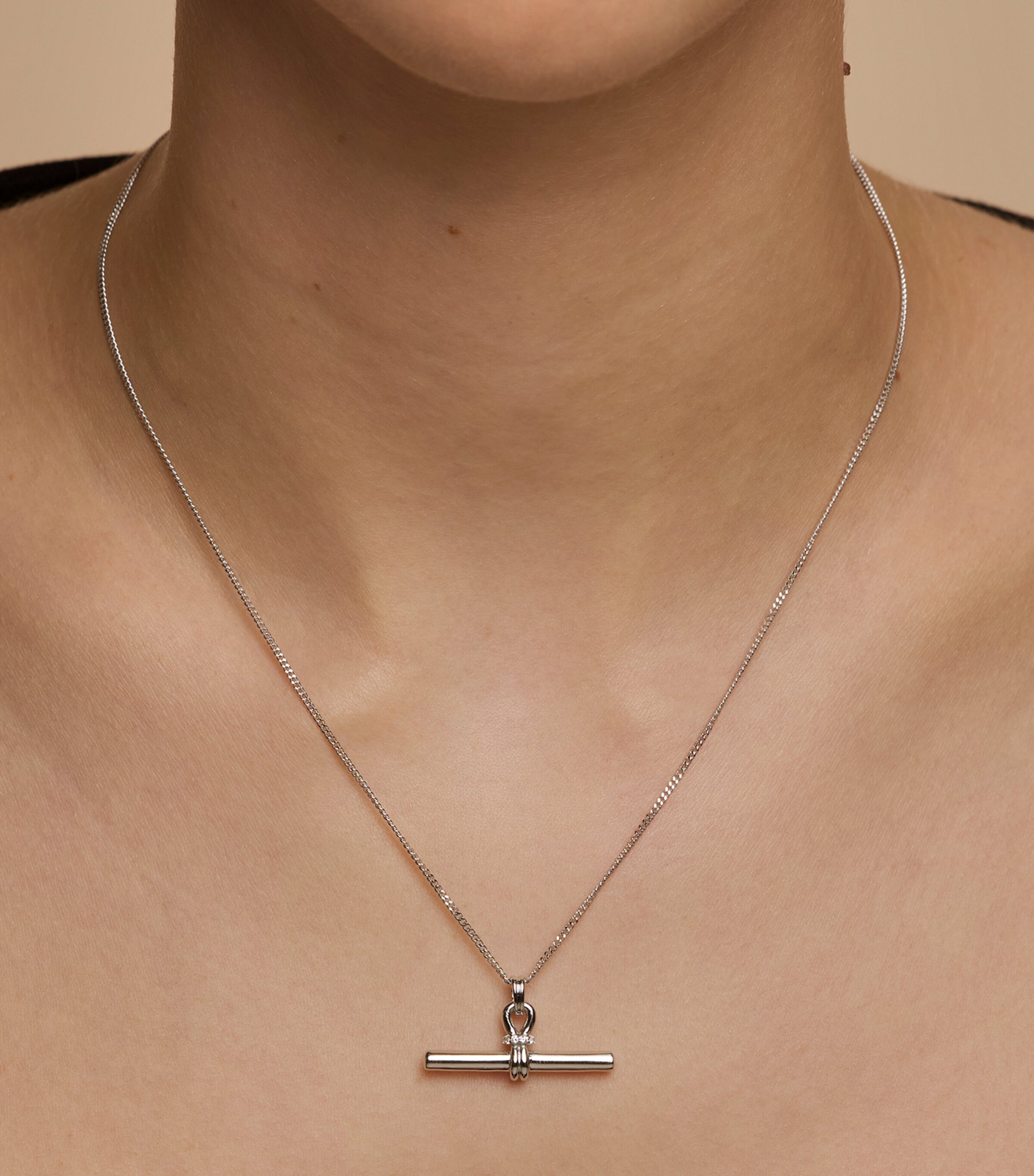 Astrid & Miyu Rhodium-Plated Silver T-Bar Pendant Necklace Silver Image 2