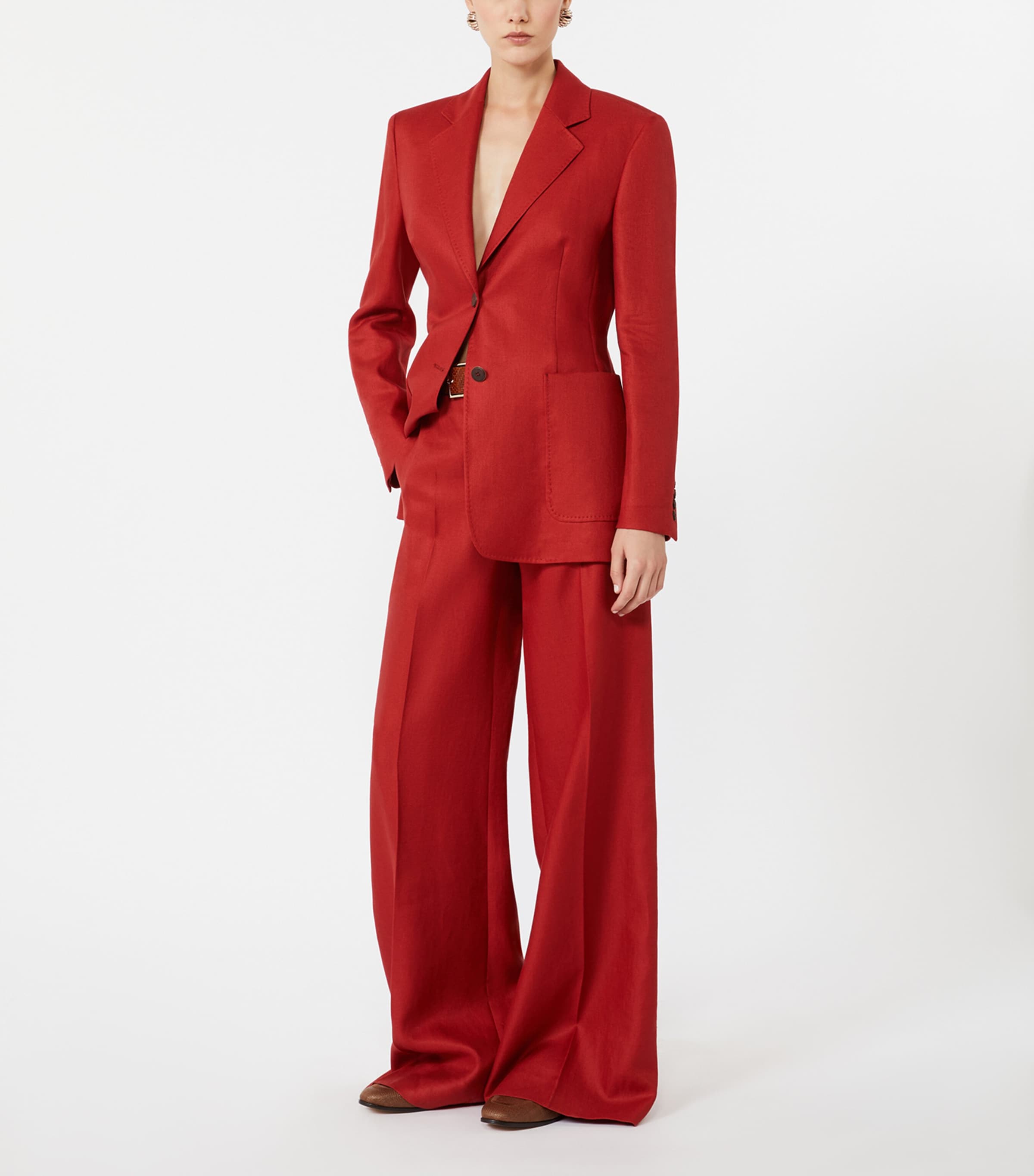 Max Mara Womens Linen Wide-Leg Trousers Red Image 2