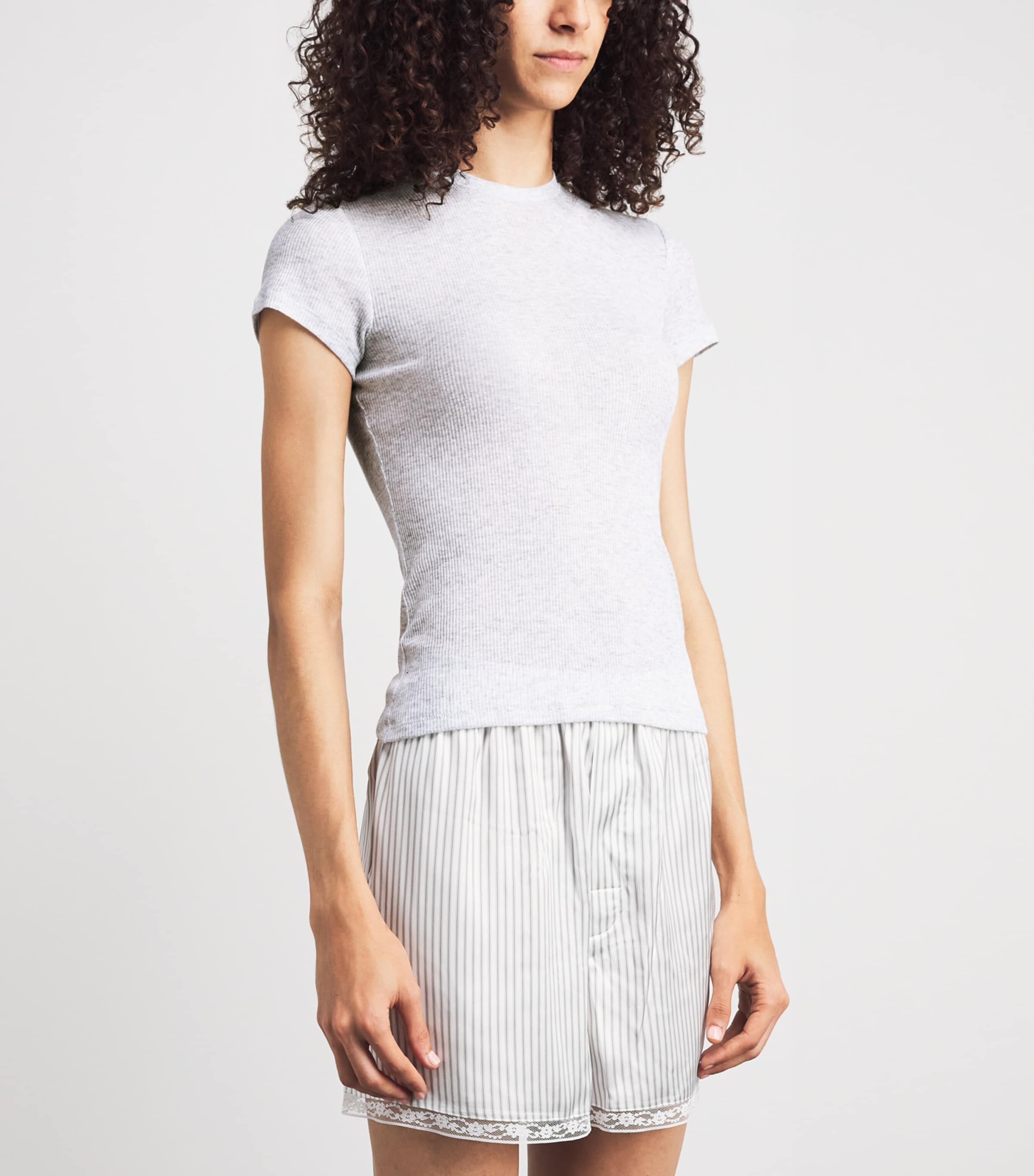 Skims Womens Semi-Sheer Ribbed T-Shirt Light Heather Grey Image 4