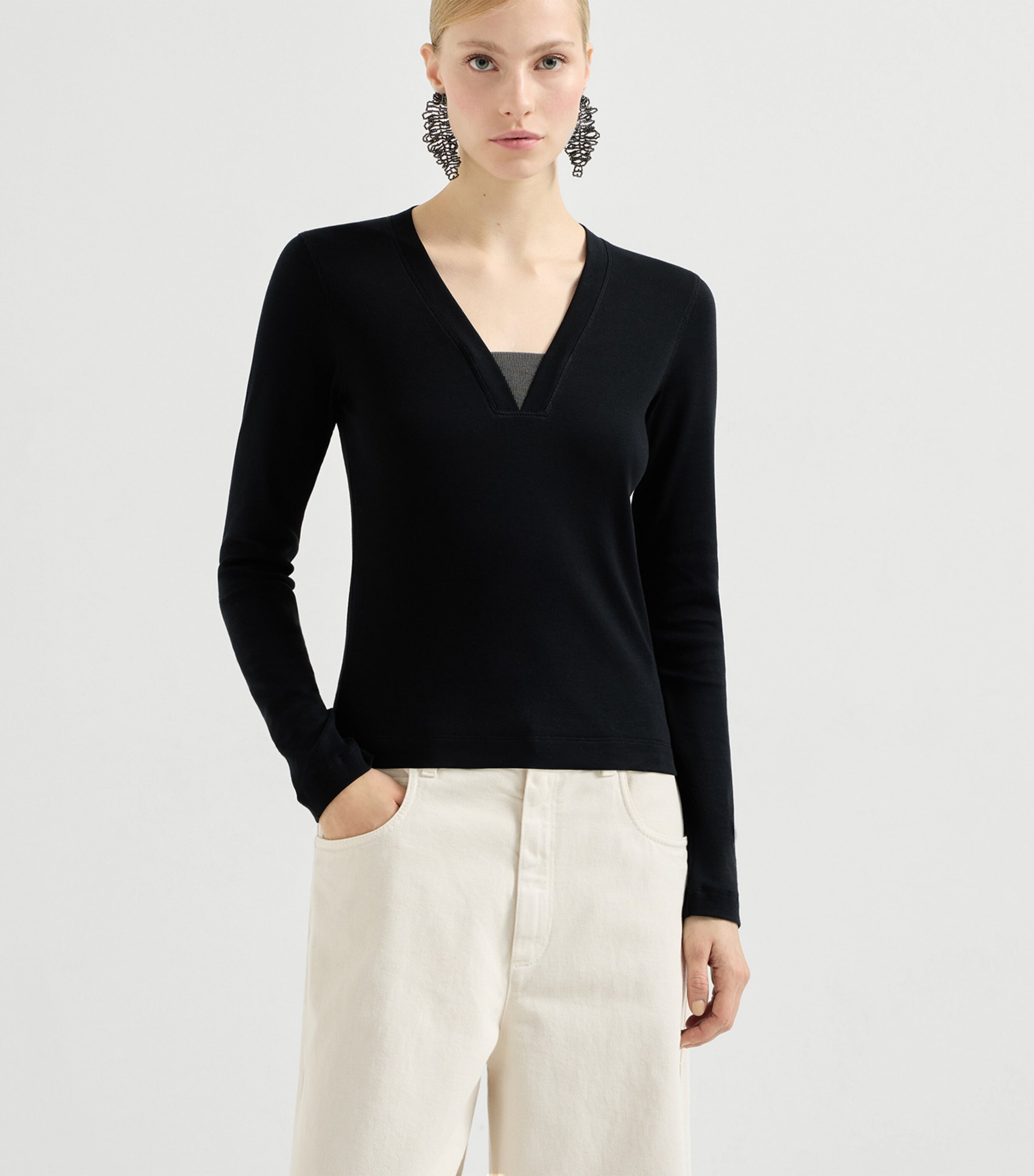 Brunello Cucinelli Womens Stretch-Cotton Monili-Detail T-Shirt Image 4