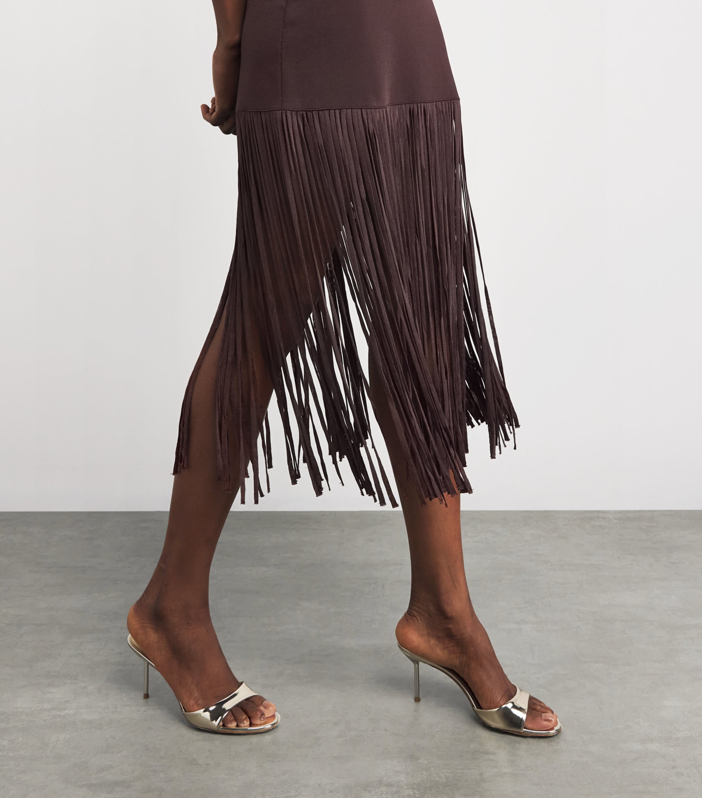 Embellished Fringe Midi Dress BROWN Image 6