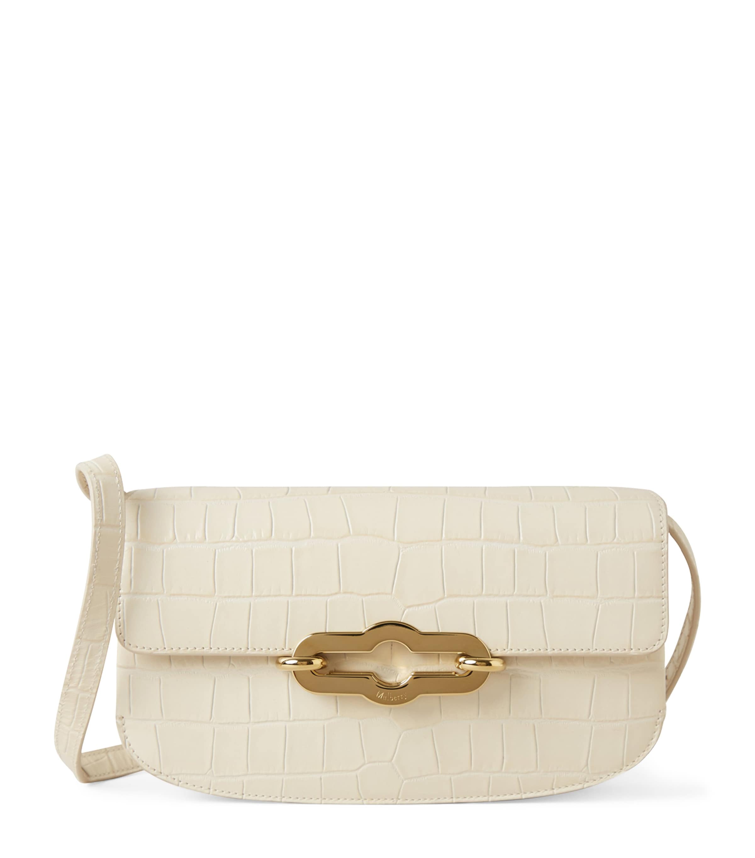 Mulberry Leather Croc-embossed East West Pimlico Shoulder Bag In Neutral