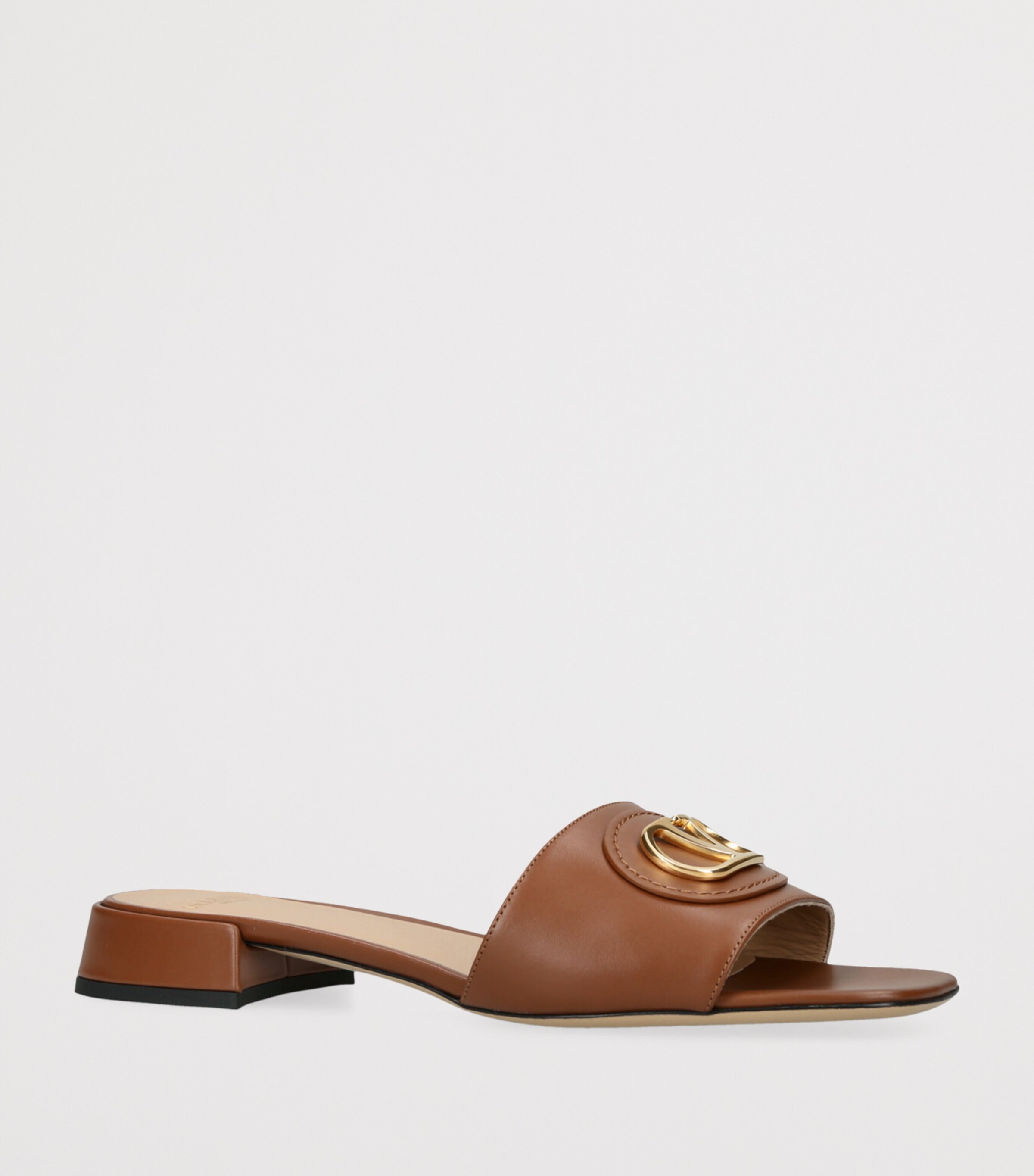 Valentino Garavani Leather VLogo Slides 20 Mid Brown Image 3