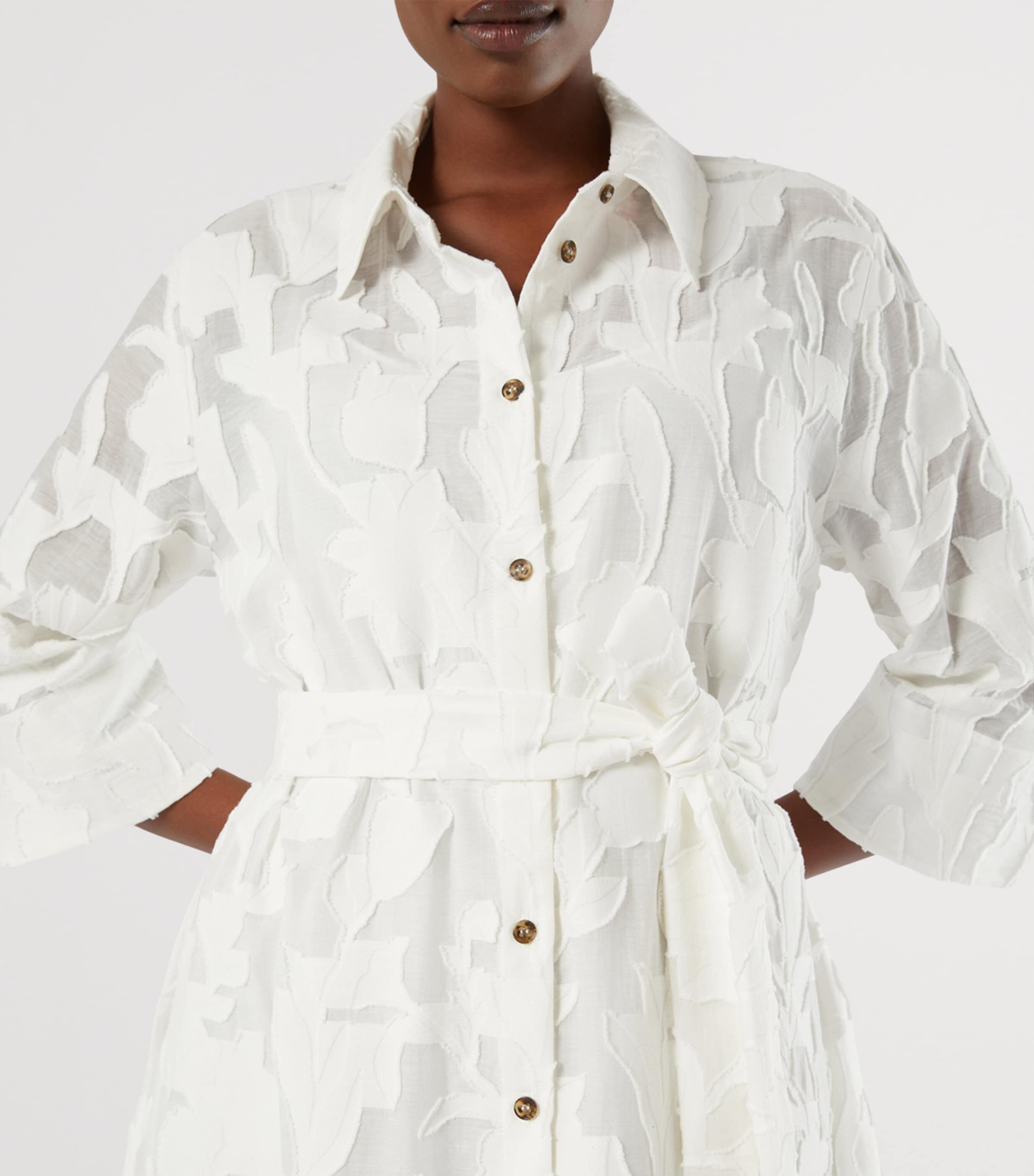 Marina Rinaldi Womens Floral Jacquard Midi Shirt Dress White Image 5