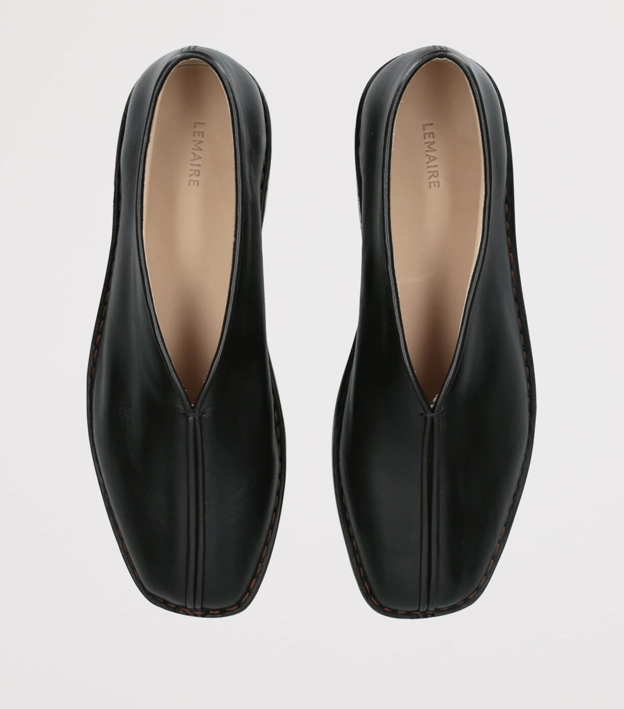 Leather Piped Slippers BLACK Image 4