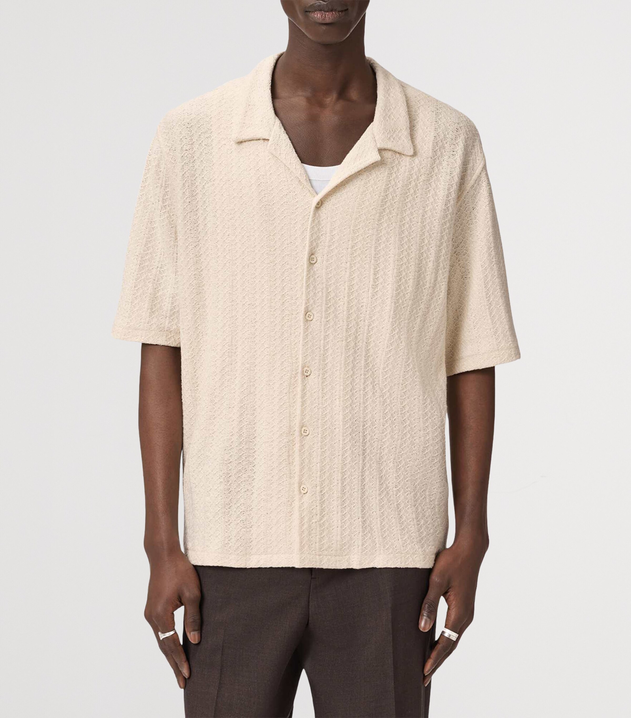 AllSaints Mens Knitted Trace Shirt Cottage White Image 6