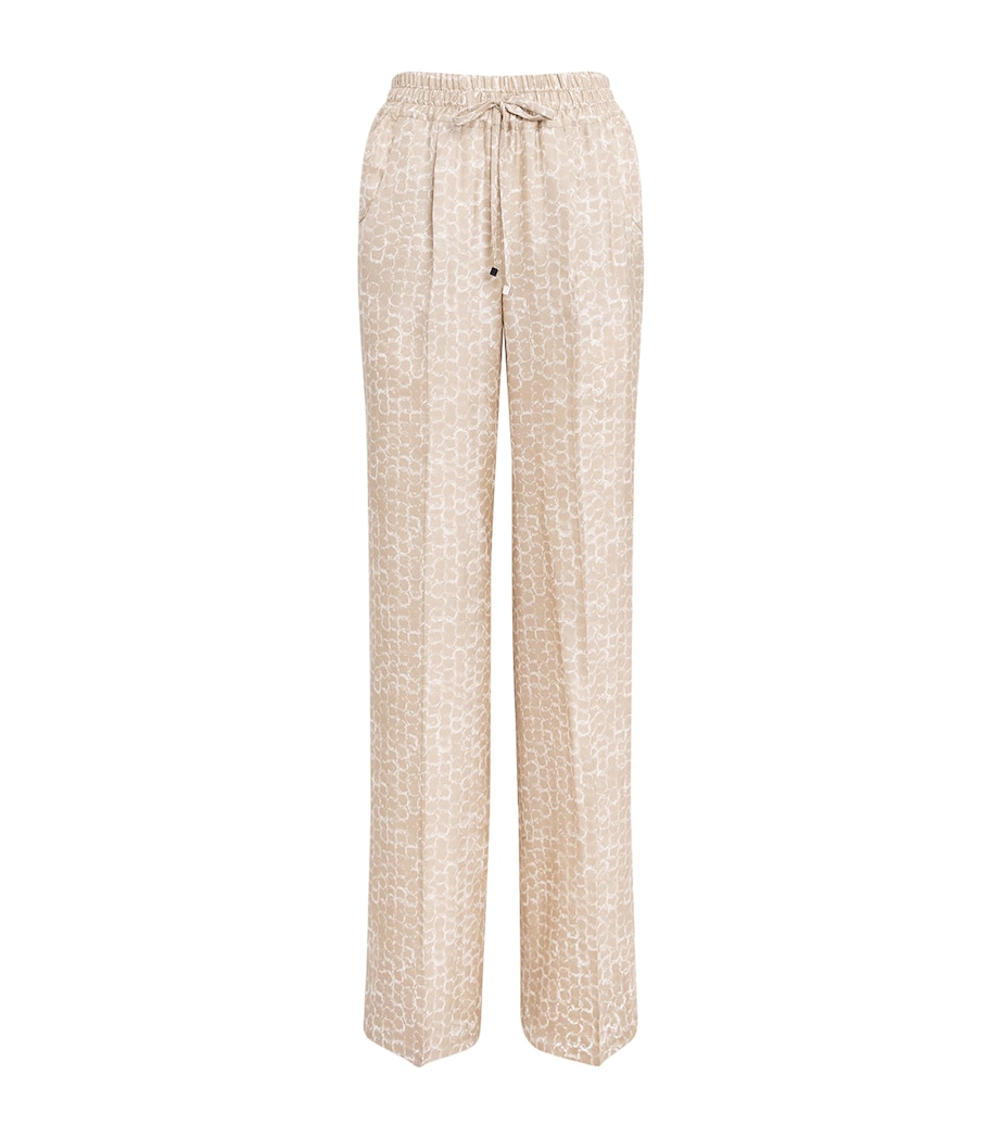 Kiton Womens Silk Printed Pleated Drawstring Trousers Light Beige Print Image 1
