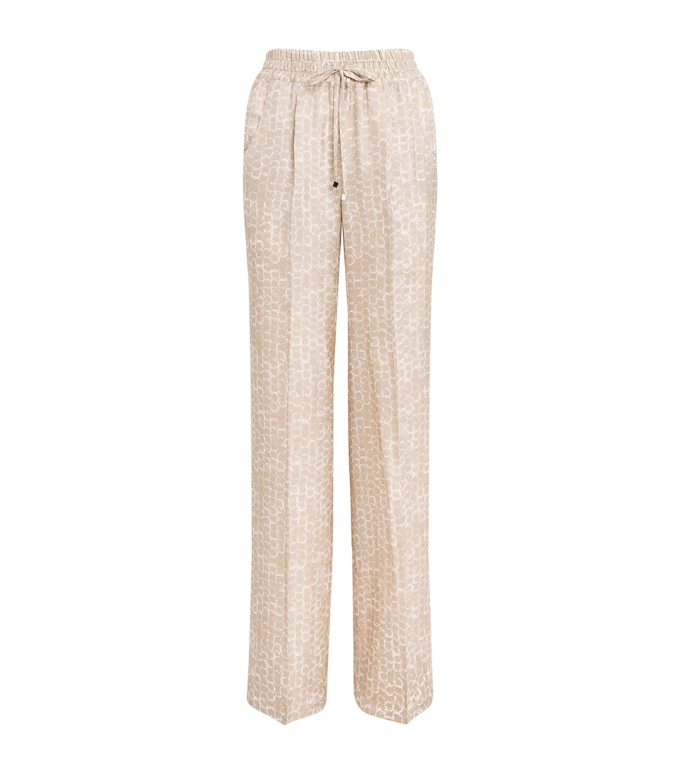 Kiton Silk Printed Pleated Drawstring Trousers Light Beige Print
