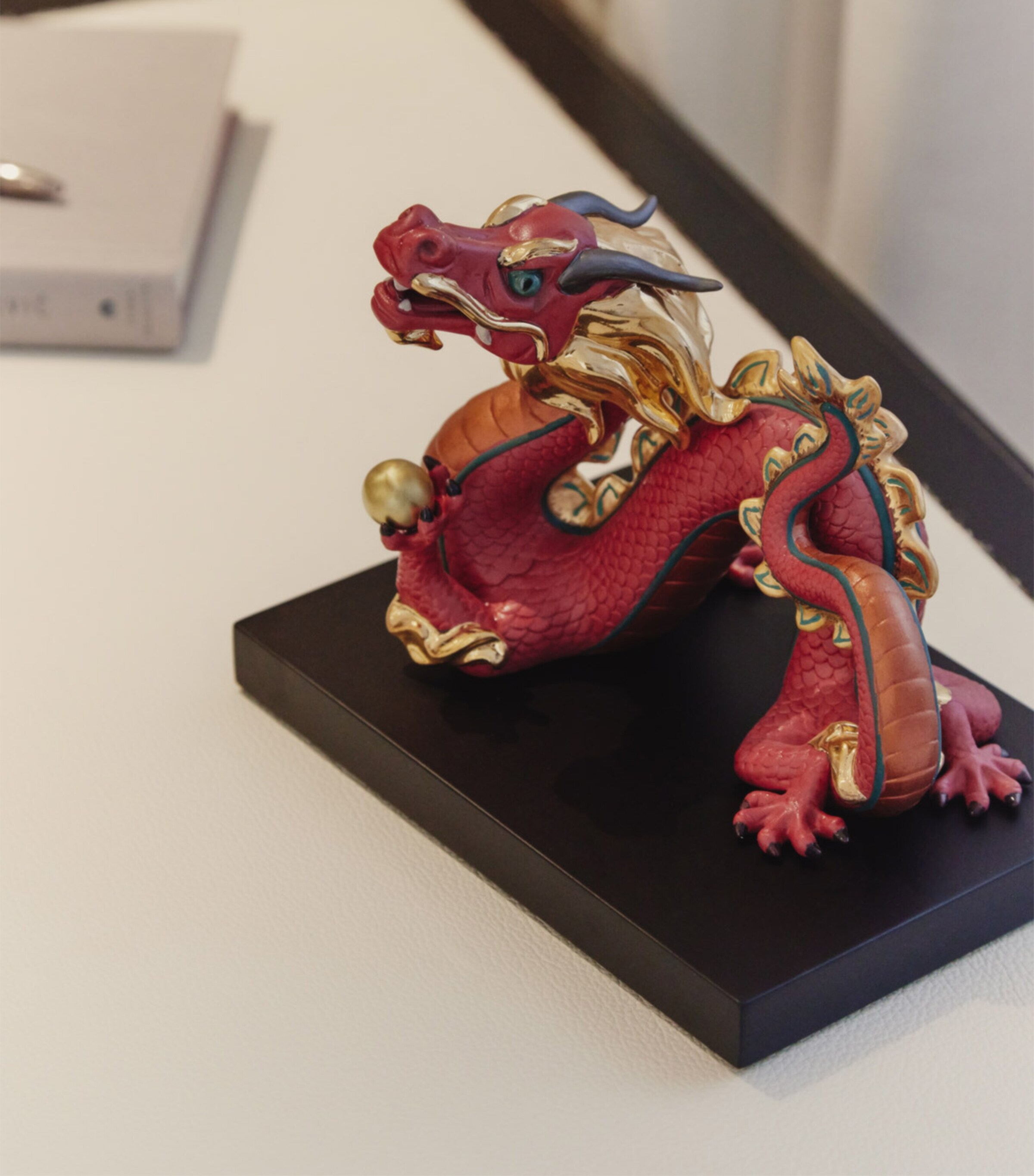 Lladró Porcelain Dragon Sculpture Red & Gold Image 2