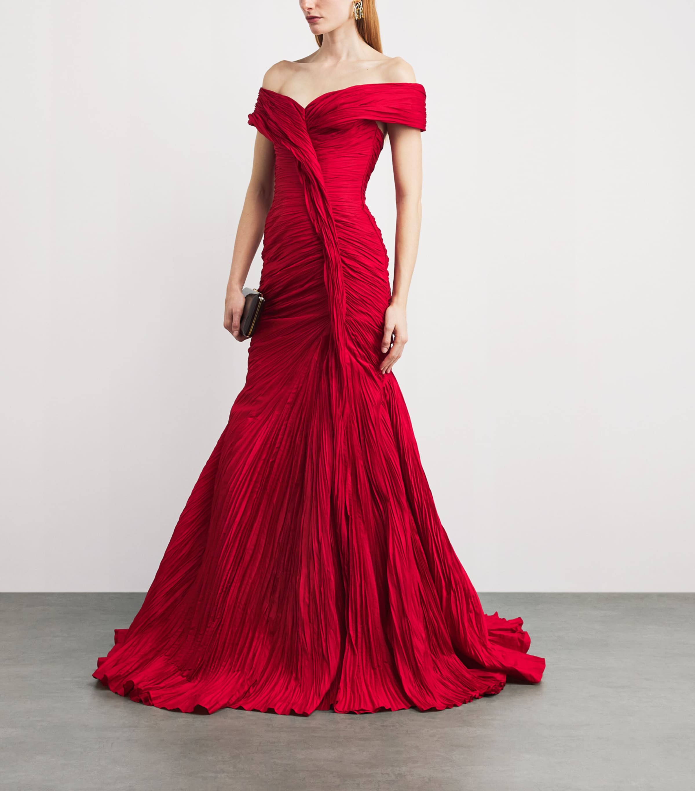 Marmar Halim Womens Chiffon Off-The-Shoulder Gown Red Image 2