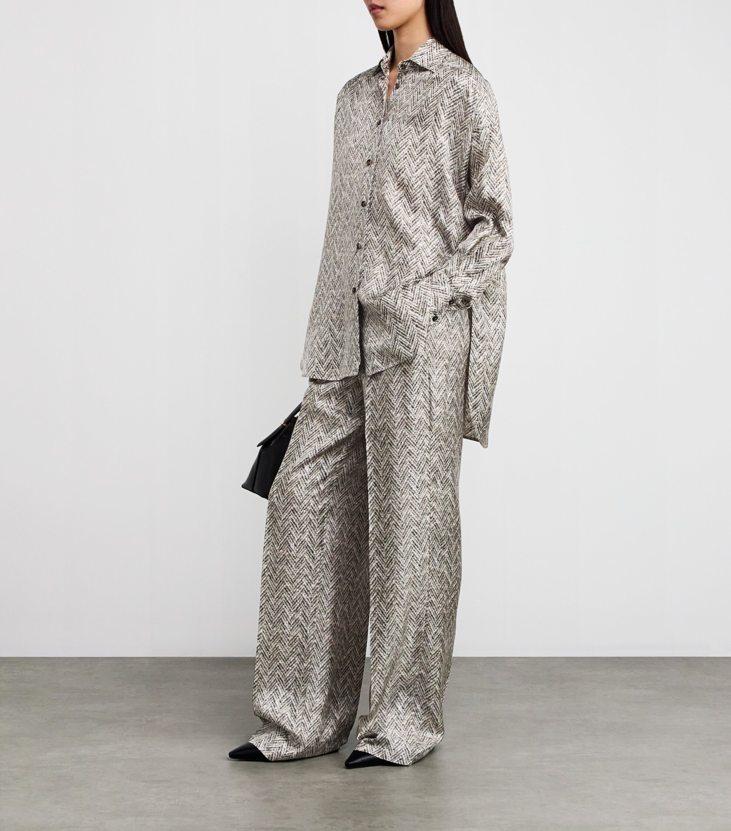 Kiton Womens Silk Printed Wide-Leg Trousers Grey Image 2