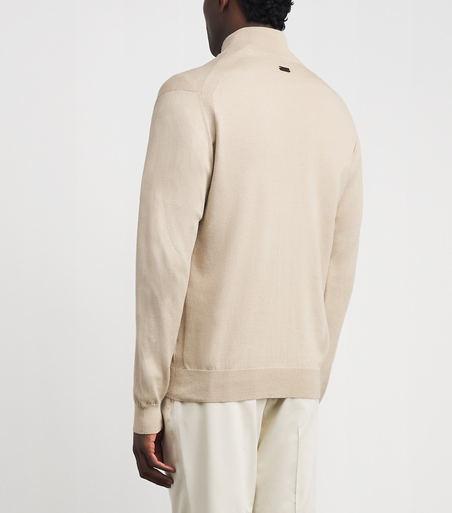 Eton Mens Cotton Zip Cardigan Beige Cott Image 5