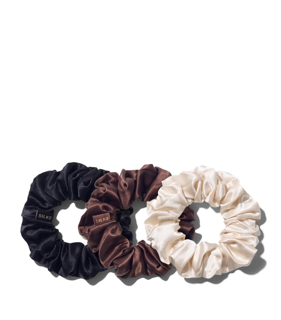 SILKE Mulberry Silk Hair Scrunchies (Set of 3) Classic Mix Brown, Champagne Image 2