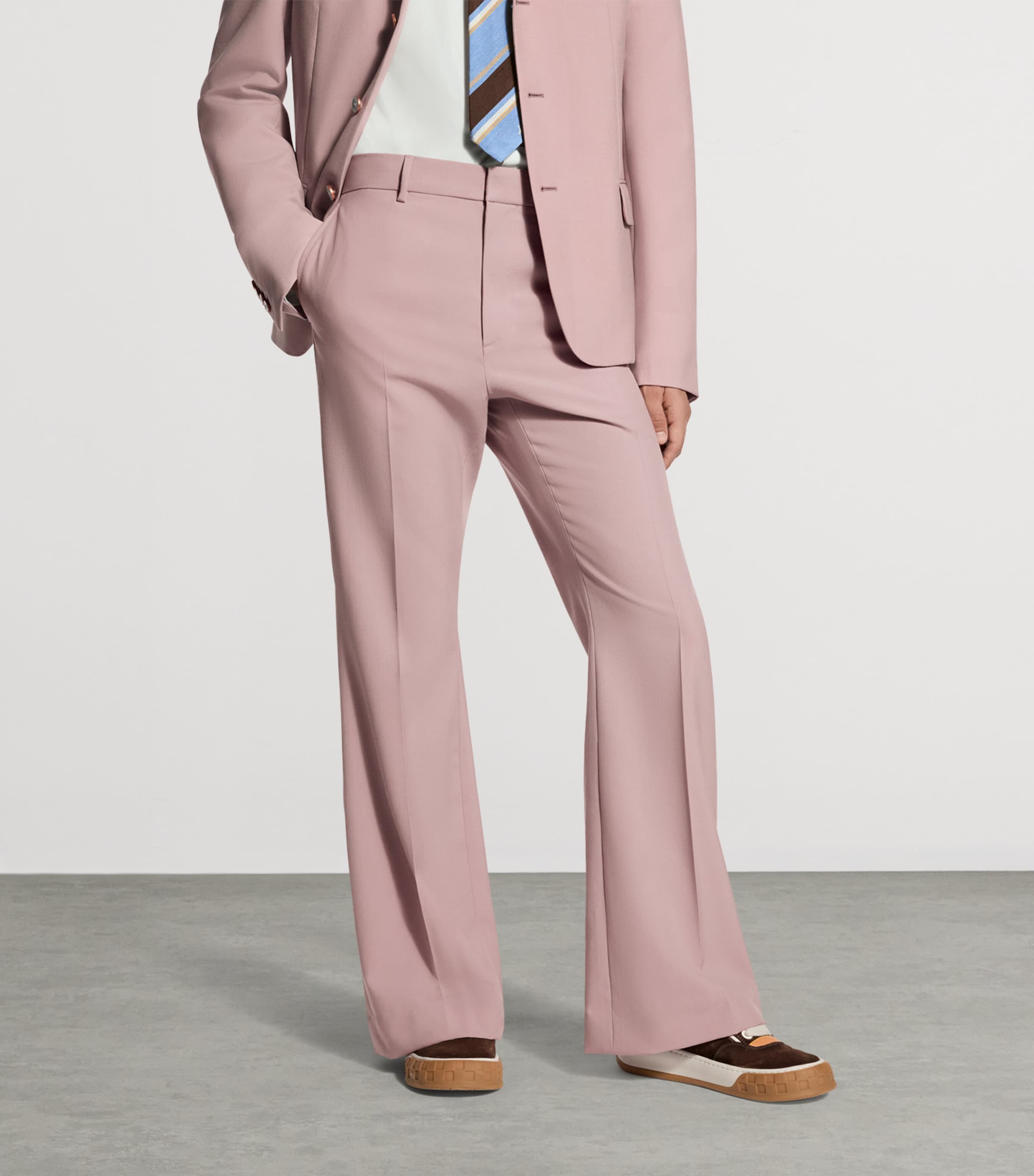 LOUIS VUITTON Mens Wool Bootleg Flared Trousers Dusty Pink Image 3