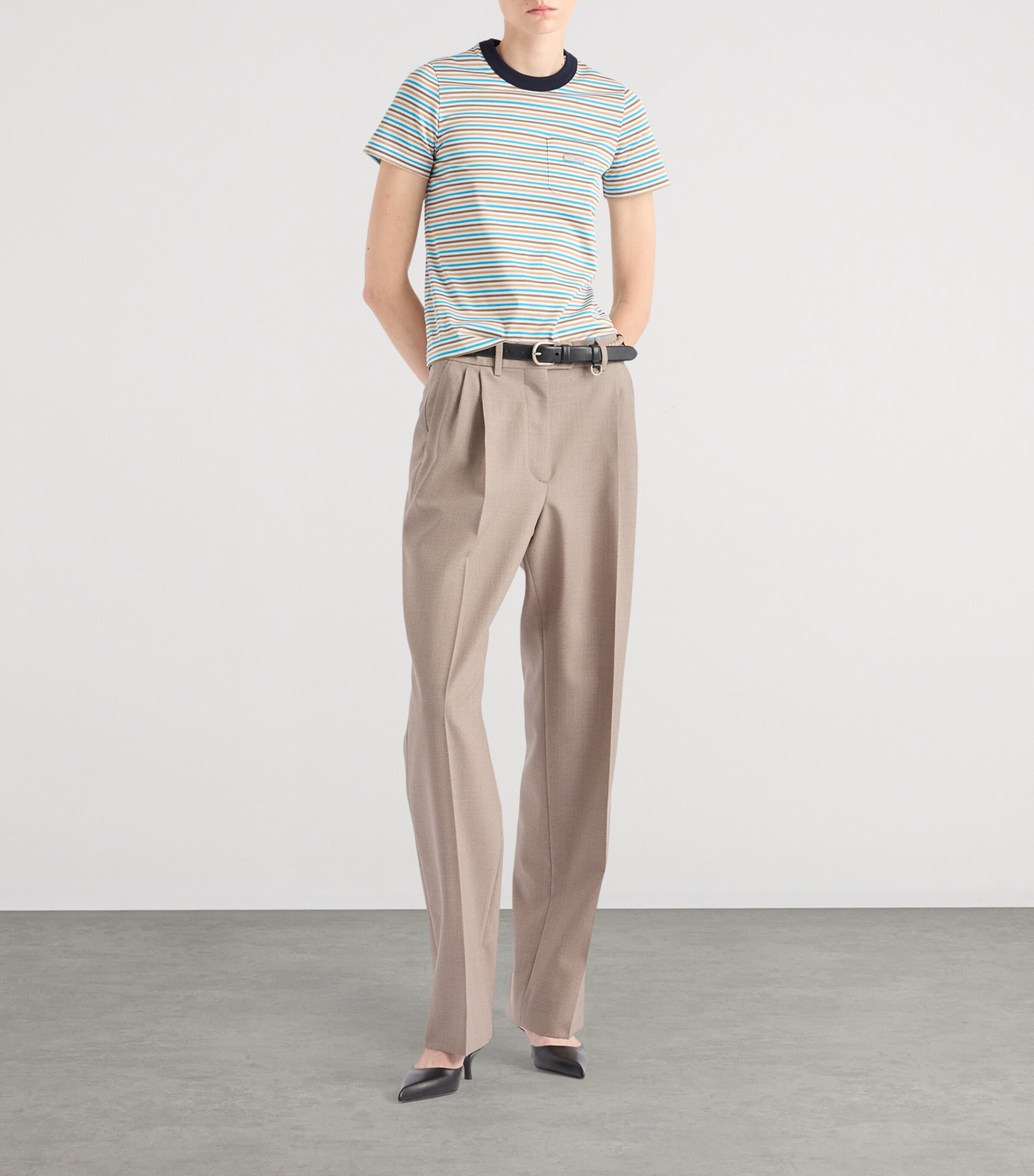 Prada Womens Cotton Stripe Lisle T-Shirt Image 2