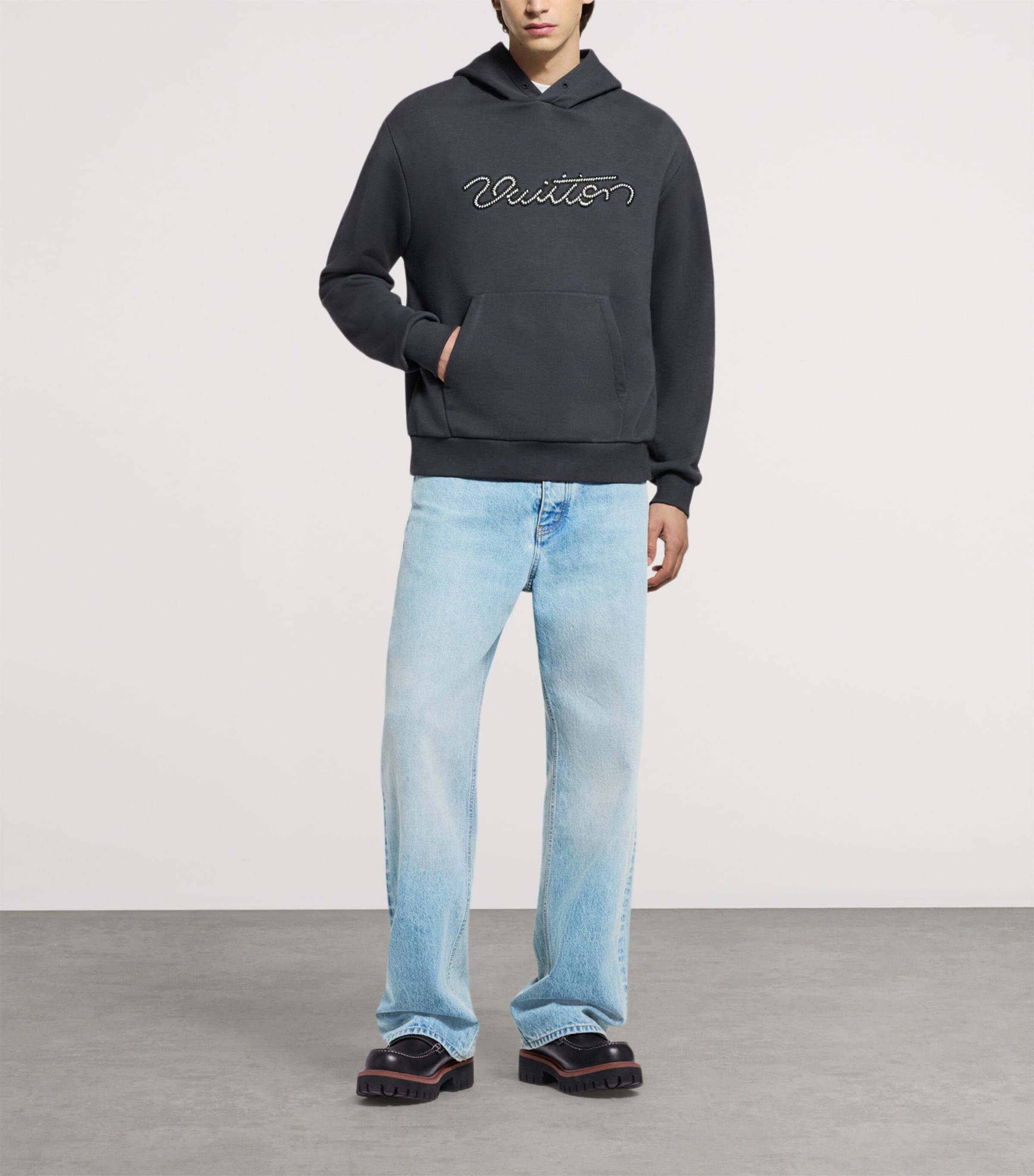 Cotton Embellished Logo Hoodie OBSIDIAN Image 4