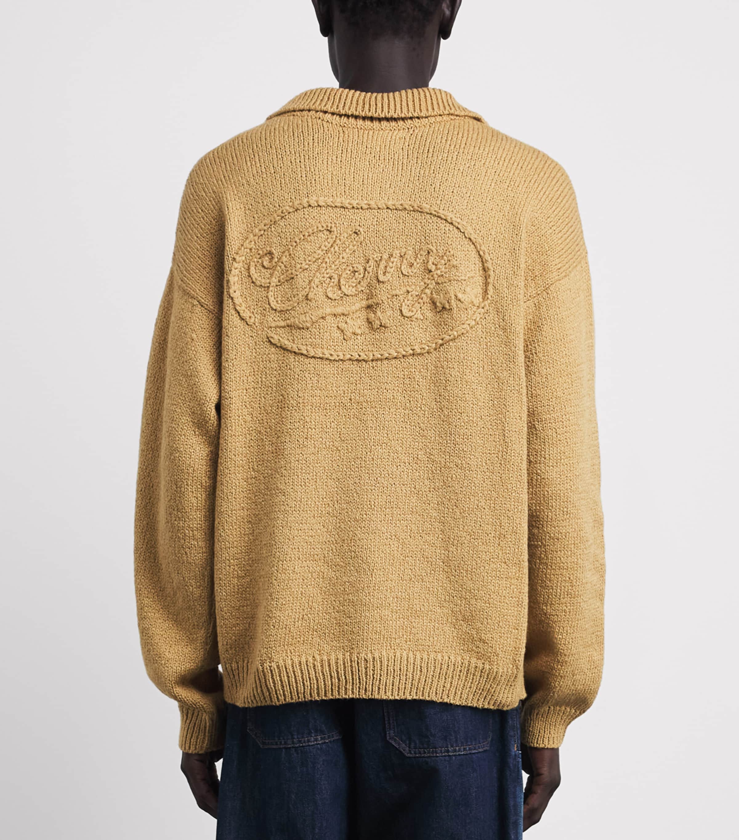 Cherry Los Angeles Mens Cotton Five Star Henley Sweater Desert Tan Image 5