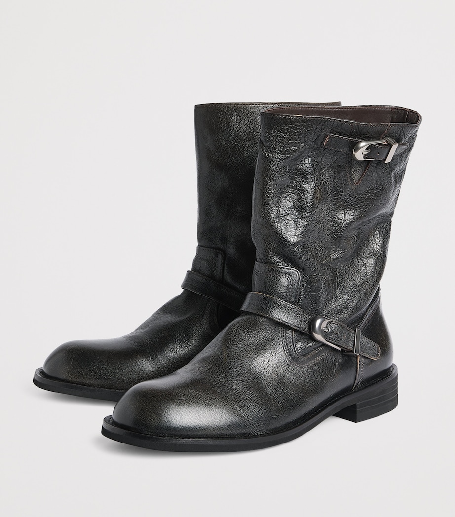 System Leather Buckle Ankle Boots Dark Brown Image 3