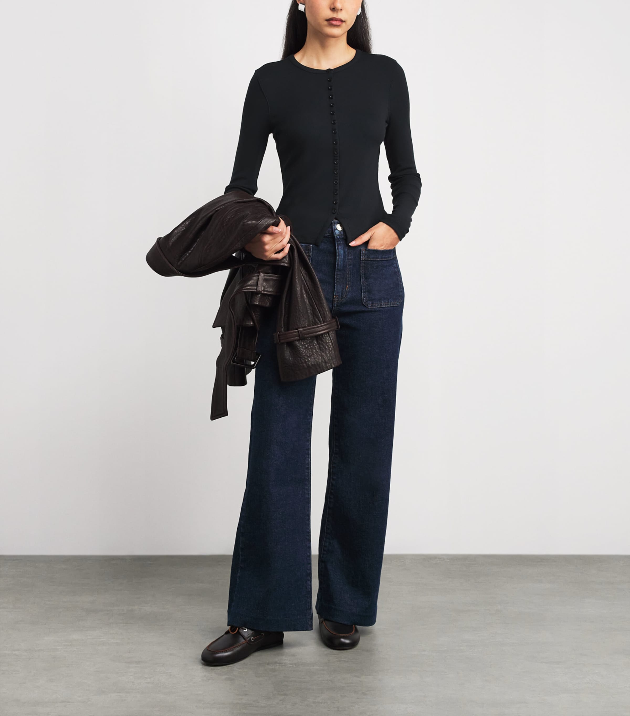 Rib Splay Cardigan BLACK Image 2