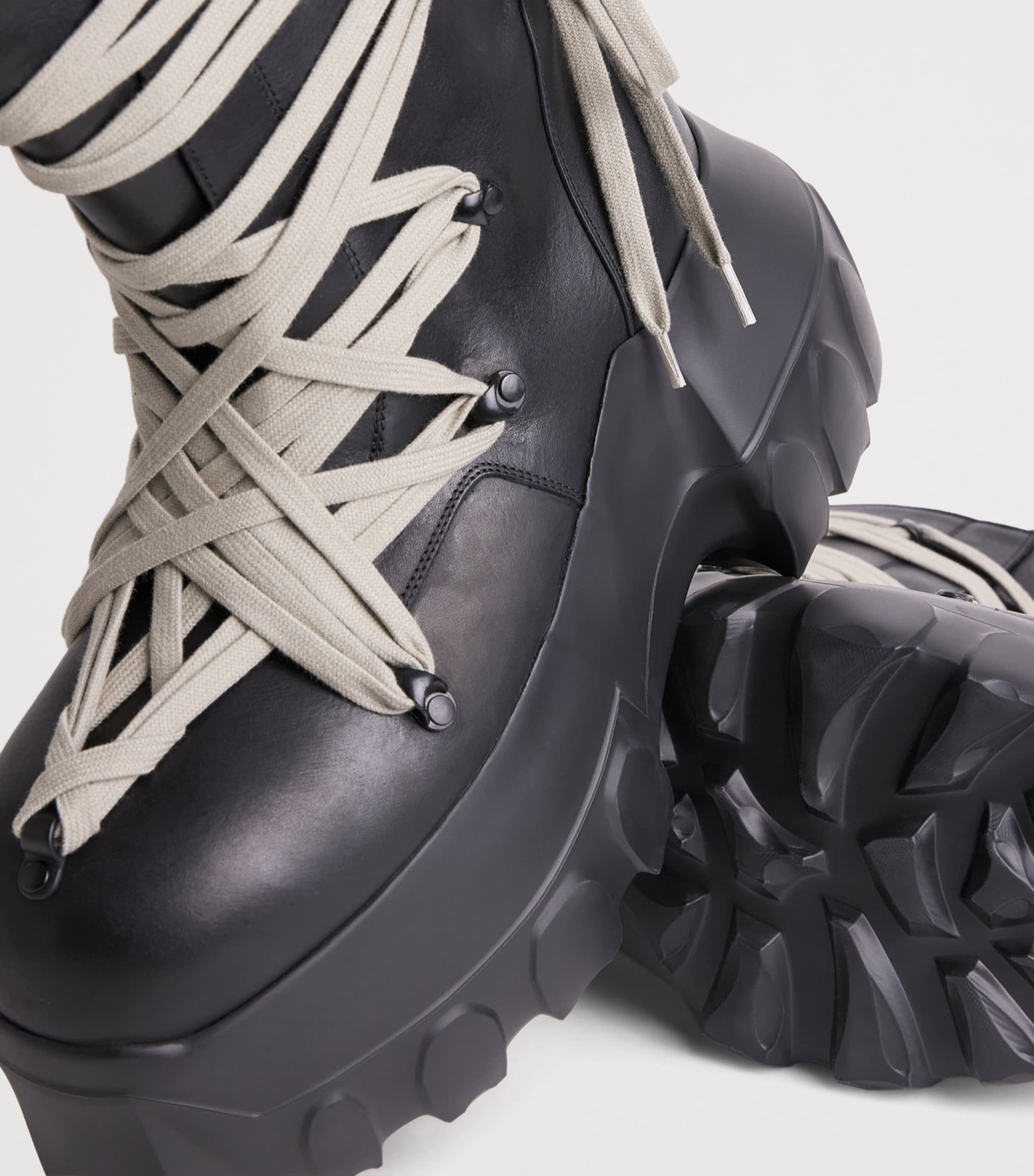 Rick Owens Leather Megalace Mega Tractor Boots Black/pearl Image 7